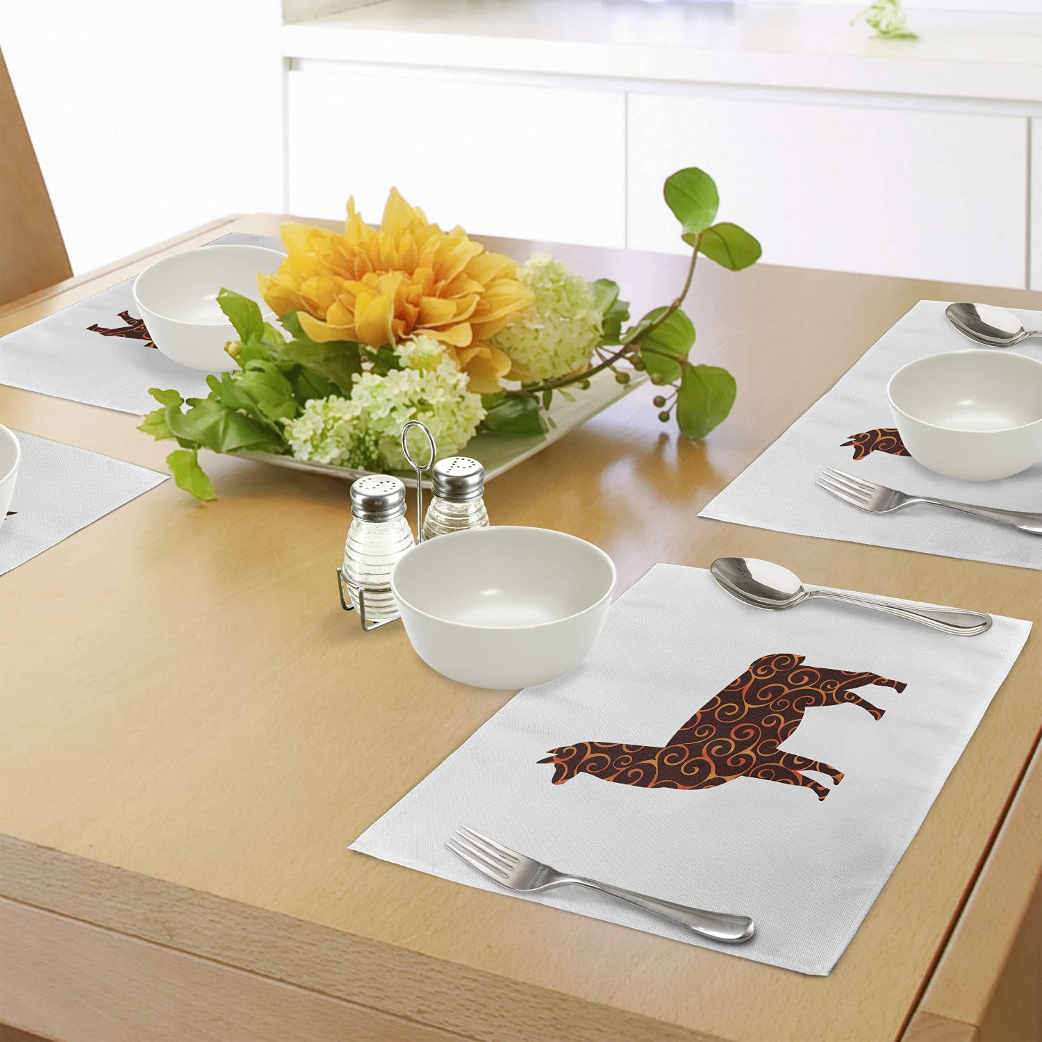 Ambesonne Llama Place Mats Set of 4 - Abstract Alpaca Design with Swirled Lines, Washable Fabric Table Mats for Dining Room & Kitchen Decor in Orange Brown | Perfect for Holiday Dinners, Family Gatherings & Southwestern Theme Parties