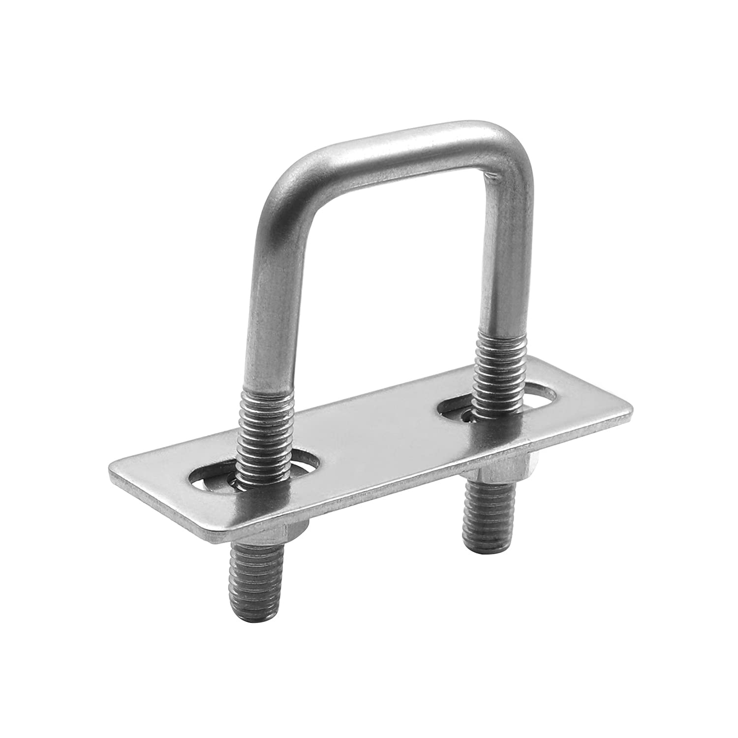 304 Stainless Steel M6 Thread Silver Square Bend U Bolts with Nuts, Washers & Frame Plate - 0.98