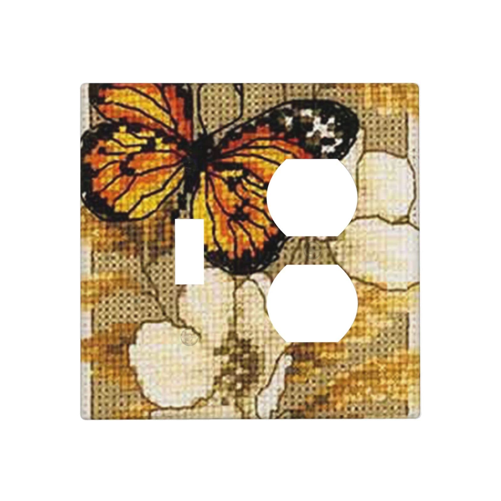 Yellow Butterfly Light Switch Cover - Decorative 2 Gang Duplex Outlet Toggle Wall Plate - Funny Light Switch Faceplate 4.5 x 4.5 Inch - Perfect for Kids Room, Nursery & Home Decor
