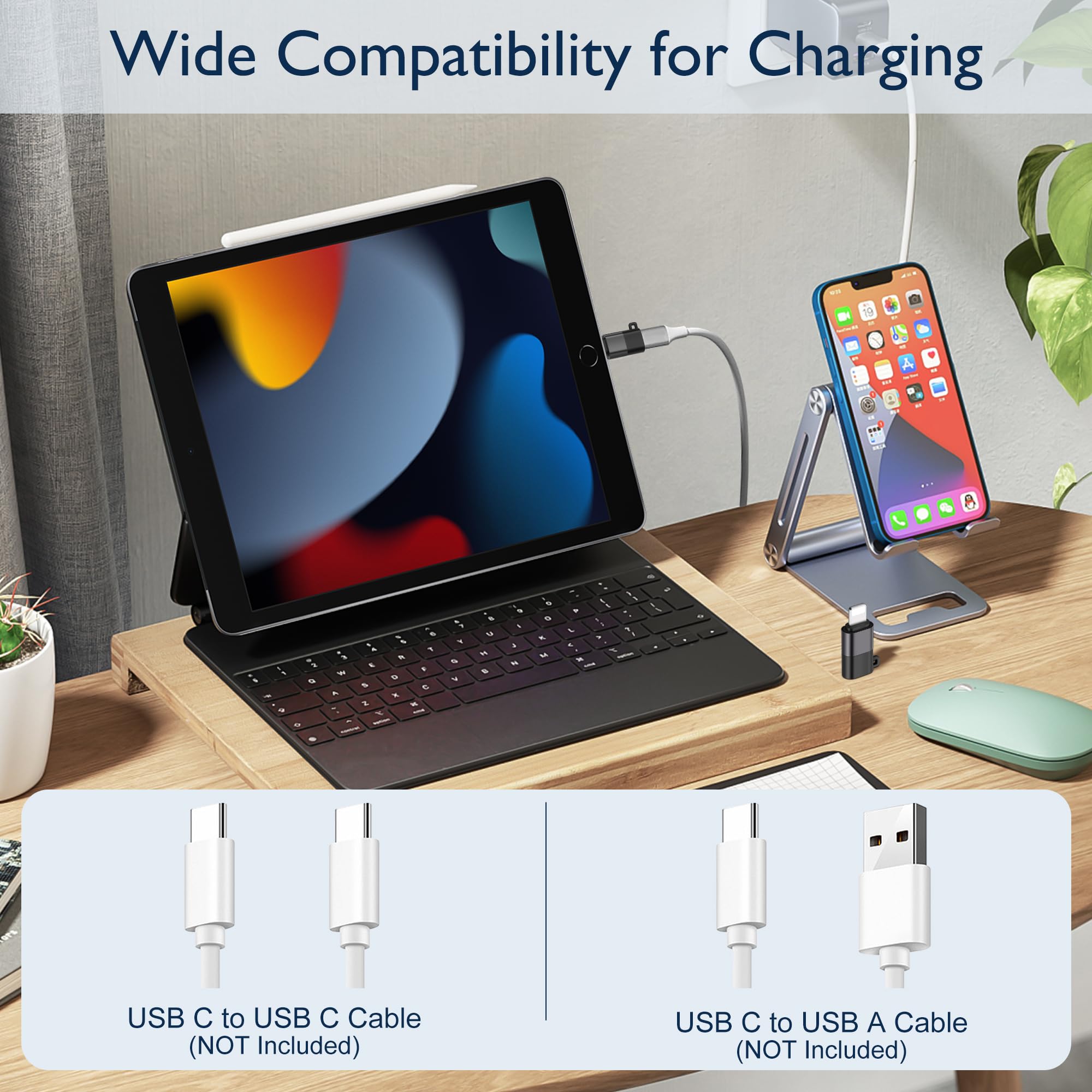2-Pack USB C to Lightning Adapter - Female USB C to Male Lightning Connector for Fast Charging & Data Sync - Compatible with iPhone, iPad, AirPods - Perfect for Travel, Office & Home Charging Stations