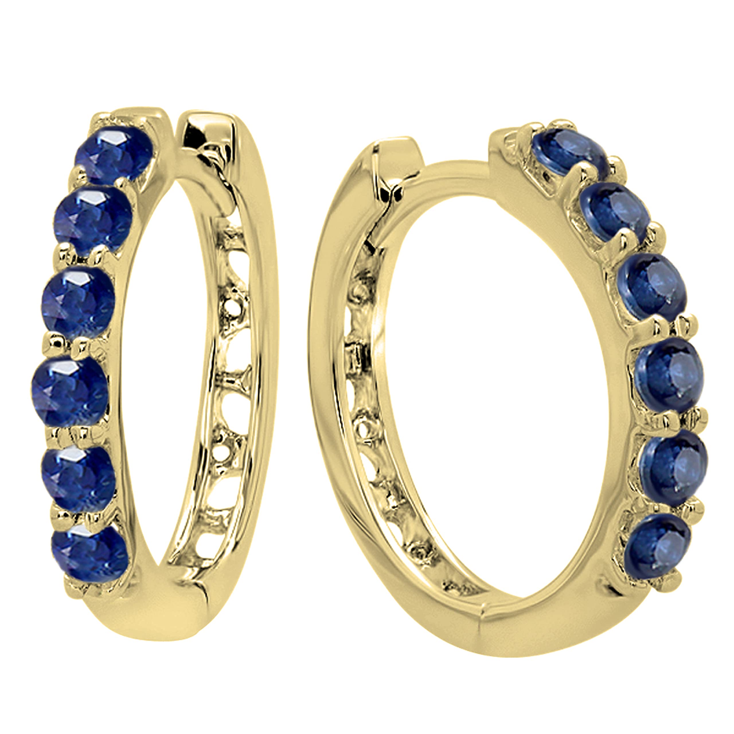 Dazzlingrock 14K Solid Gold Blue Sapphire Huggie Hoop Earrings for Women | Round Single Row Stud Earrings | Perfect for Weddings, Parties & Everyday Wear