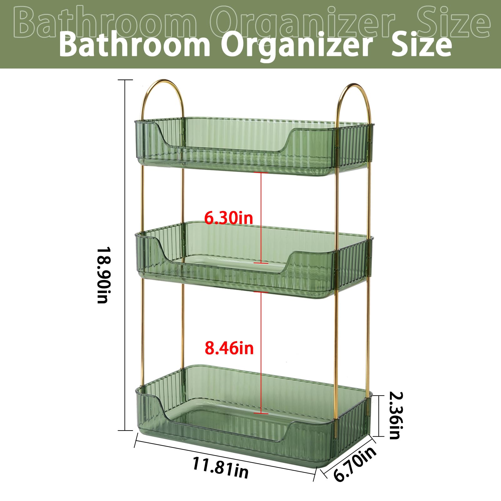 3-Tier Green Bathroom Counter Organizer - Cosmetic & Skincare Shelf, Makeup & Perfume Vanity Tray, Kitchen Spice Rack - Perfect for Dresser, Countertop & Bathroom Storage Organization
