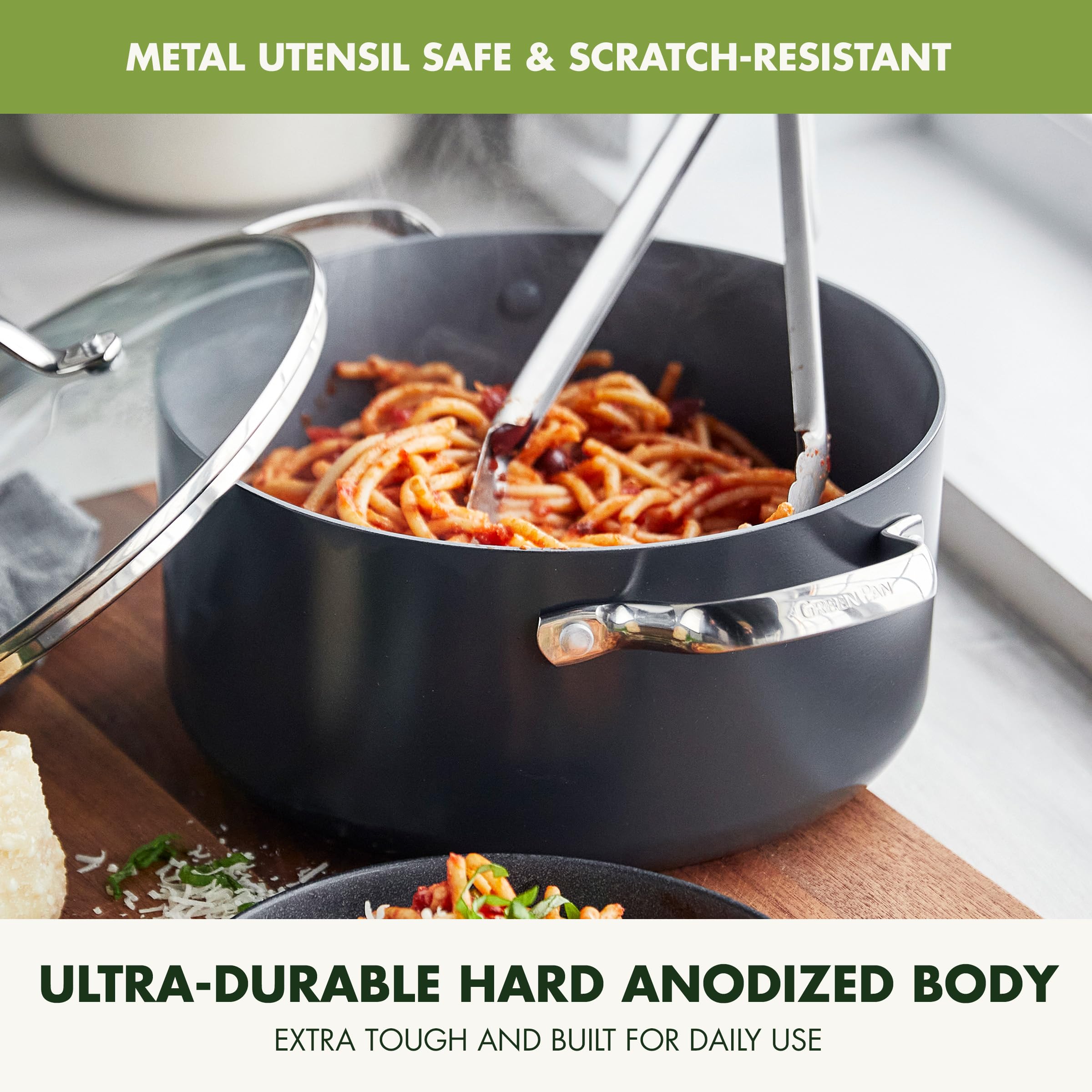 GreenPan Valencia Pro Hard Anodized Healthy Ceramic Nonstick 5QT Stock Pot with Lid - PFAS-Free, Induction Compatible, Dishwasher & Oven Safe (Gray) - Perfect for Soups, Stews, Pasta & Family Cooking