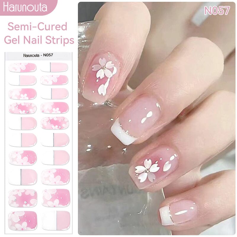 20 Tips Pink Flowers Semi Cured Gel Nail Strips - Long Lasting DIY Nail Art Kit for Home Salon Manicure | Perfect for Parties, Weddings & Special Occasions