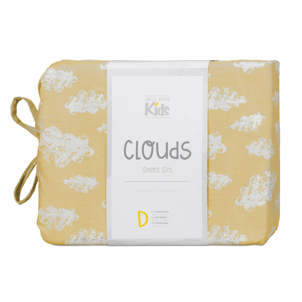 Premium Yellow Cloud-Print Bed Sheet Set - Soft & Breathable Single Size for Ultimate Comfort - Perfect for Kids' Rooms, Guest Beds & Cozy Bedroom Decor