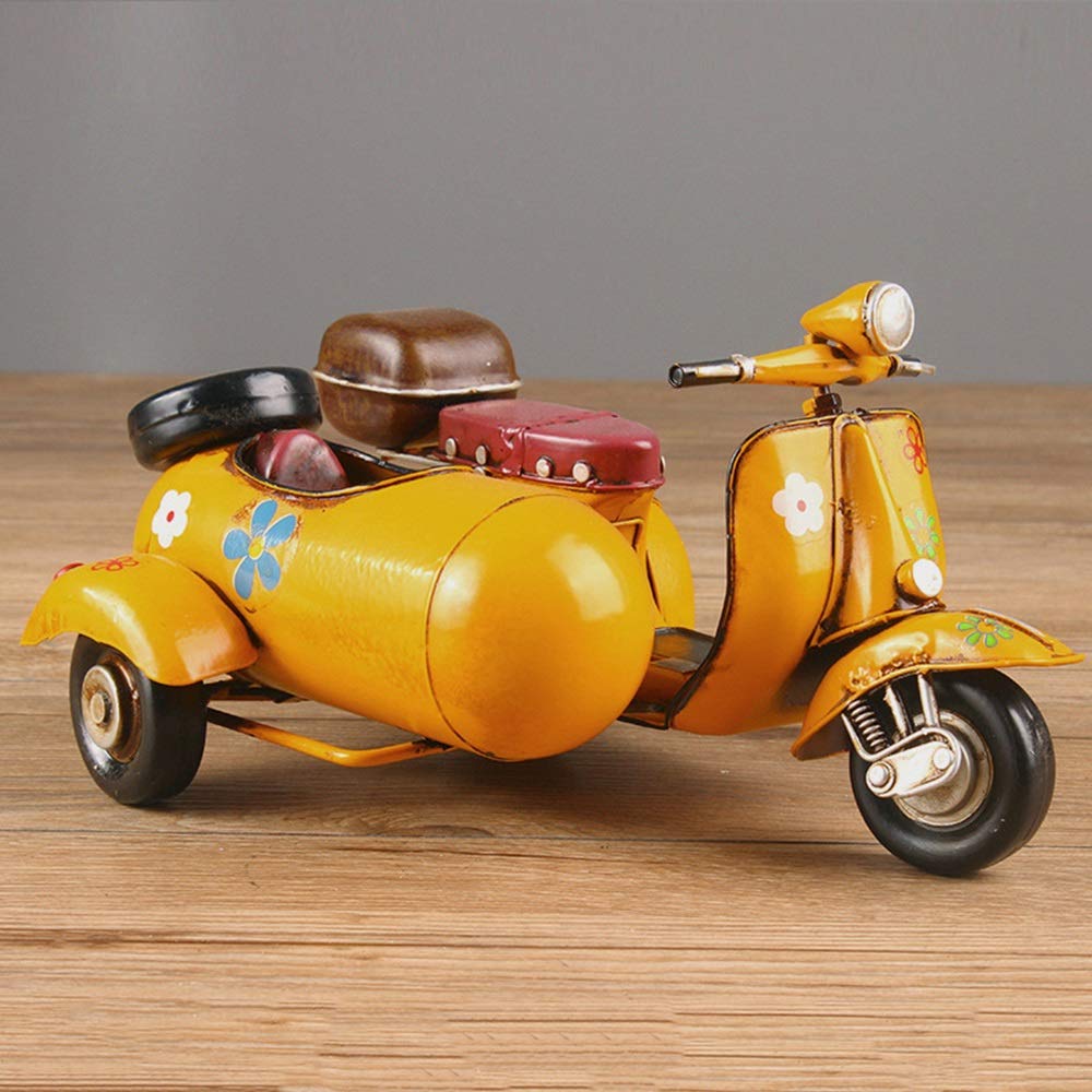 Vintage Handcrafted Iron Motorcycle Model - Metal Home Decor, 2.16-14cm Handmade Vintage Motorcycle Sculpture for Living Room, Office, Bar & Man Cave (Yellow)