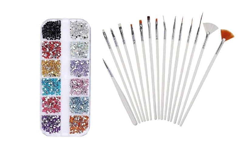 Professional Nail Glitter Rhinestones Kit - High Quality Nail Art Brush for Salon & Home Use - Perfect for Women, Girls & Nail Artists - DIY Manicure & Party Nail Design Accessories