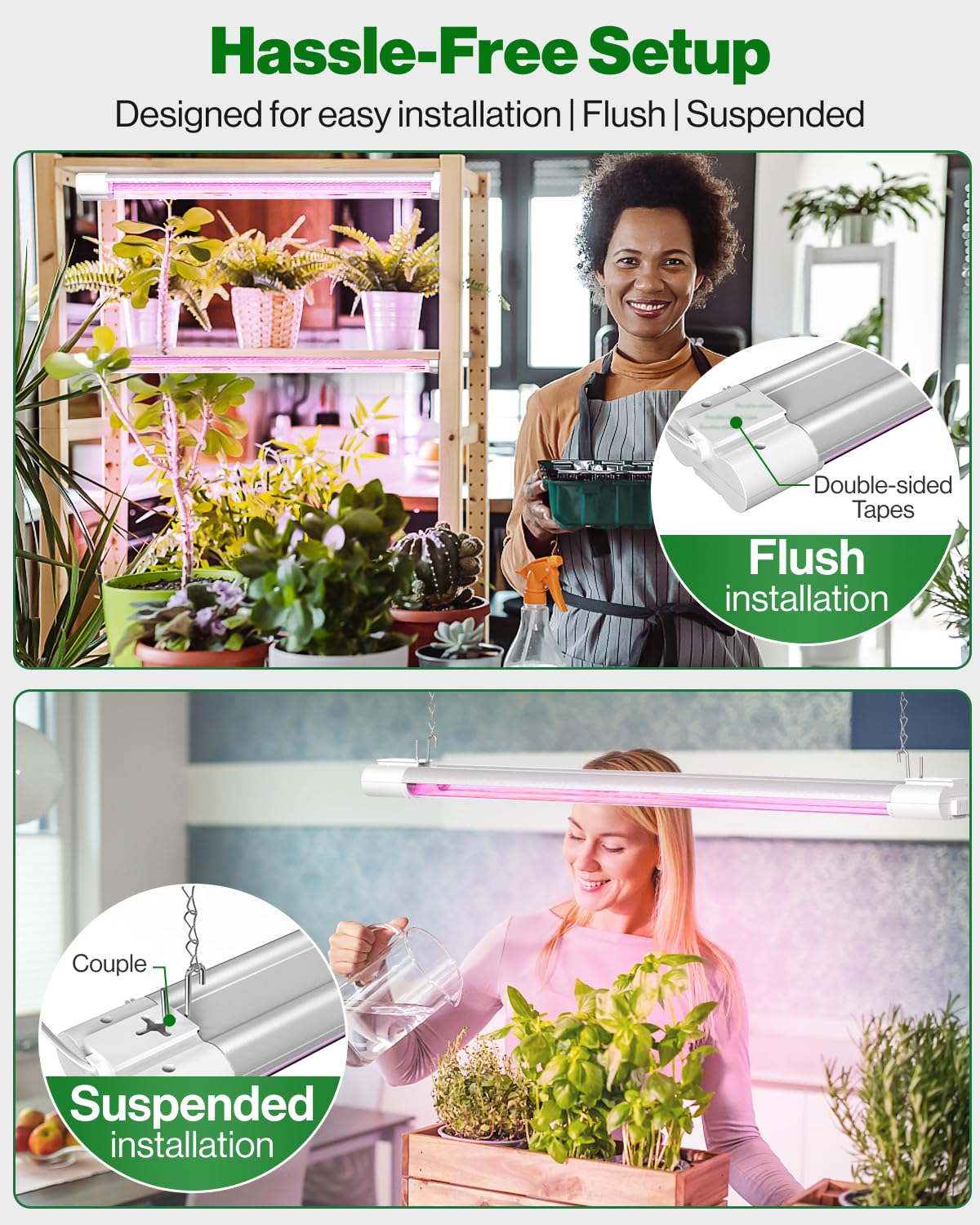 Sunco 8 Pack 2ft LED Grow Light - 20W Full Spectrum Plant Light for Seed Starting, Seedlings & Indoor Plants - Linkable Up to 8 Fixtures with Inline Switch (ETL Certified) - Perfect for Hydroponics, Greenhouses & Home Gardening