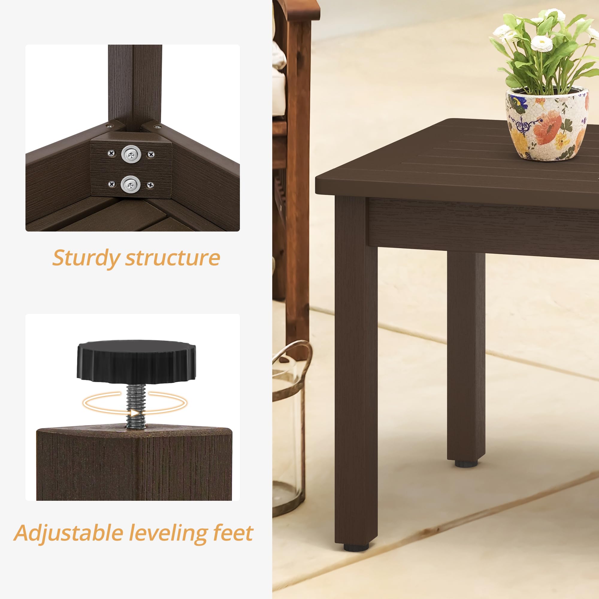 LUE BONA Outdoor Coffee Table Rectangle - All Weather HDPS Patio Coffee Table with Slatted Tabletop for Deck, Garden, Balcony - Indoor/Outdoor Use Dark Brown | Perfect for Backyard, Poolside & Patio Relaxation