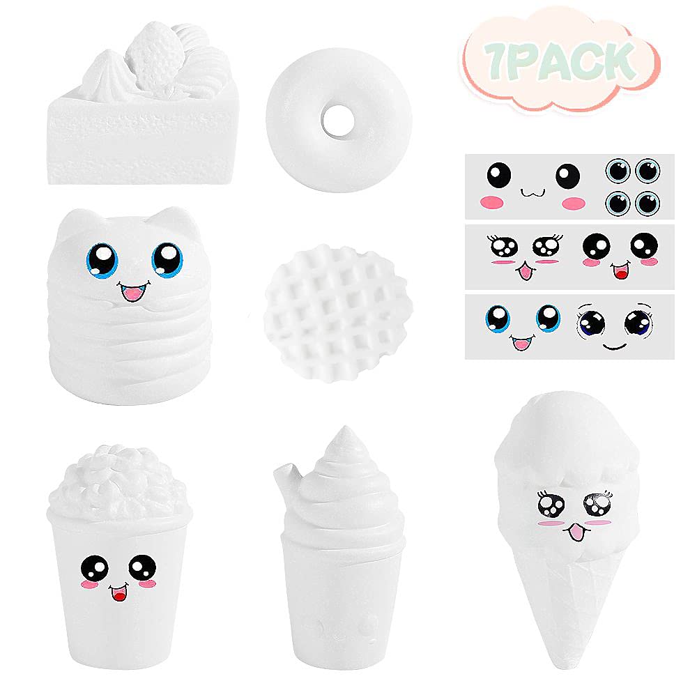 7Pcs DIY Dessert Squishies Kit for Girls - Arts & Crafts Gift for Kids & Adults - Stress Relief Toys for Christmas & Home Decor