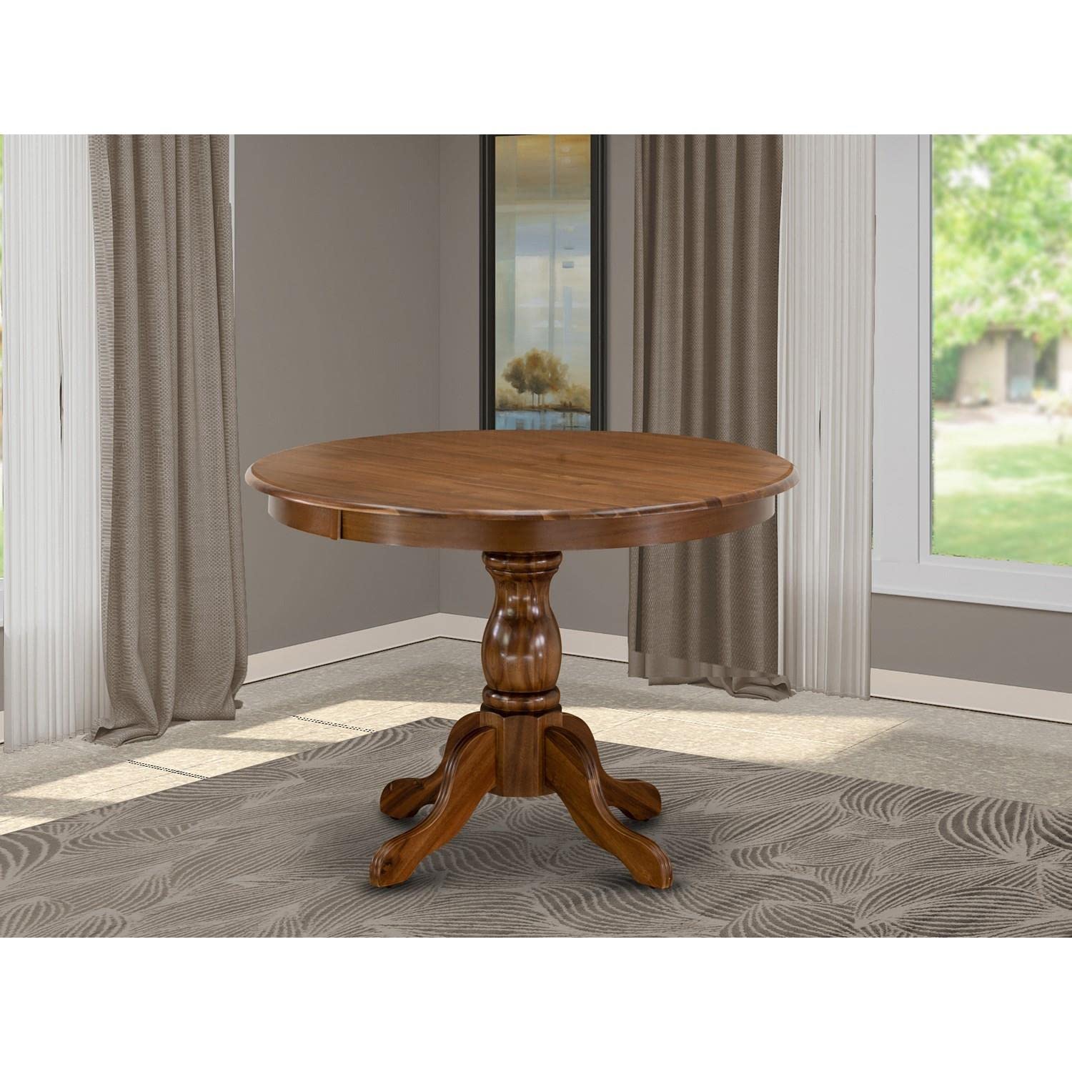 East West Furniture HBT-AWA-TP Hartland 42 Inch Round Walnut Dining Table with Pedestal Base - Perfect for Small Spaces, Breakfast Nooks & Cozy Family Meals
