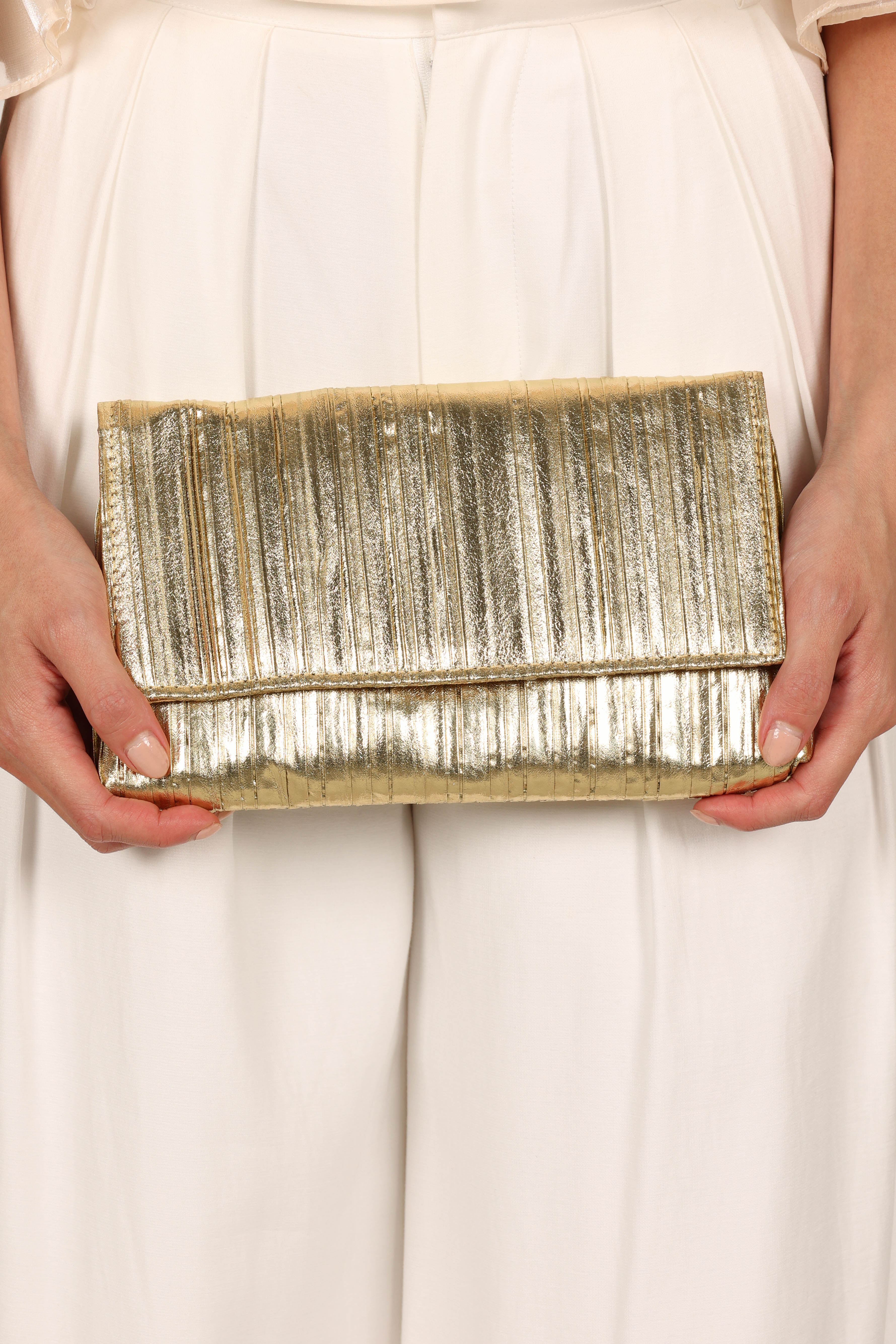 Gemma Ruched Clutch Bag in Gold - Elegant Evening Clutch for Women, Perfect for Parties, Weddings & Special Occasions