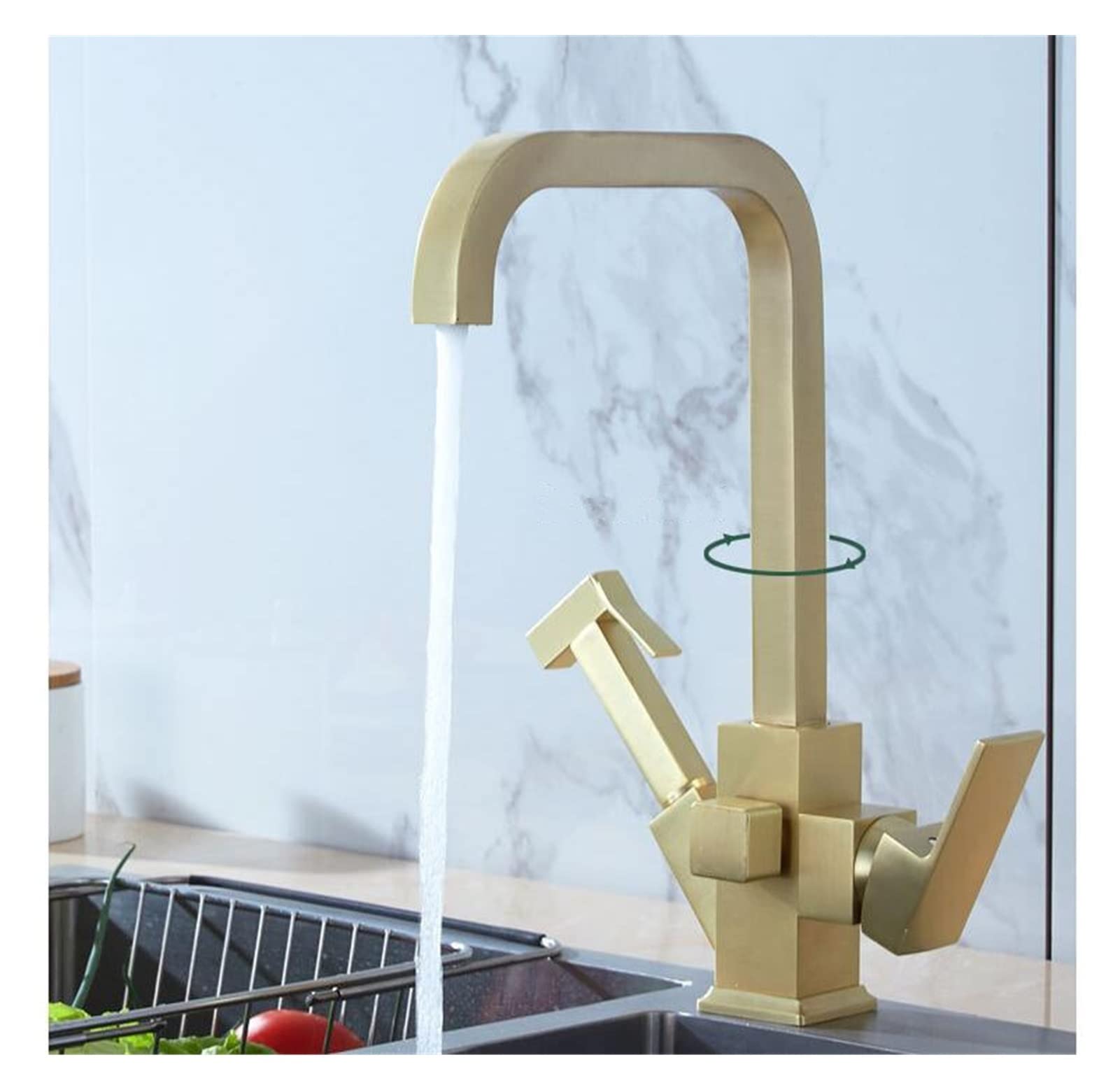 Brushed Gold Pot Filler Kitchen Faucet with Hand Shower & Spray Gun - Hot/Cold Water Rotating Sink Mixer Tap for Cooking, Washing Dishes & Filling Pots Near Stove