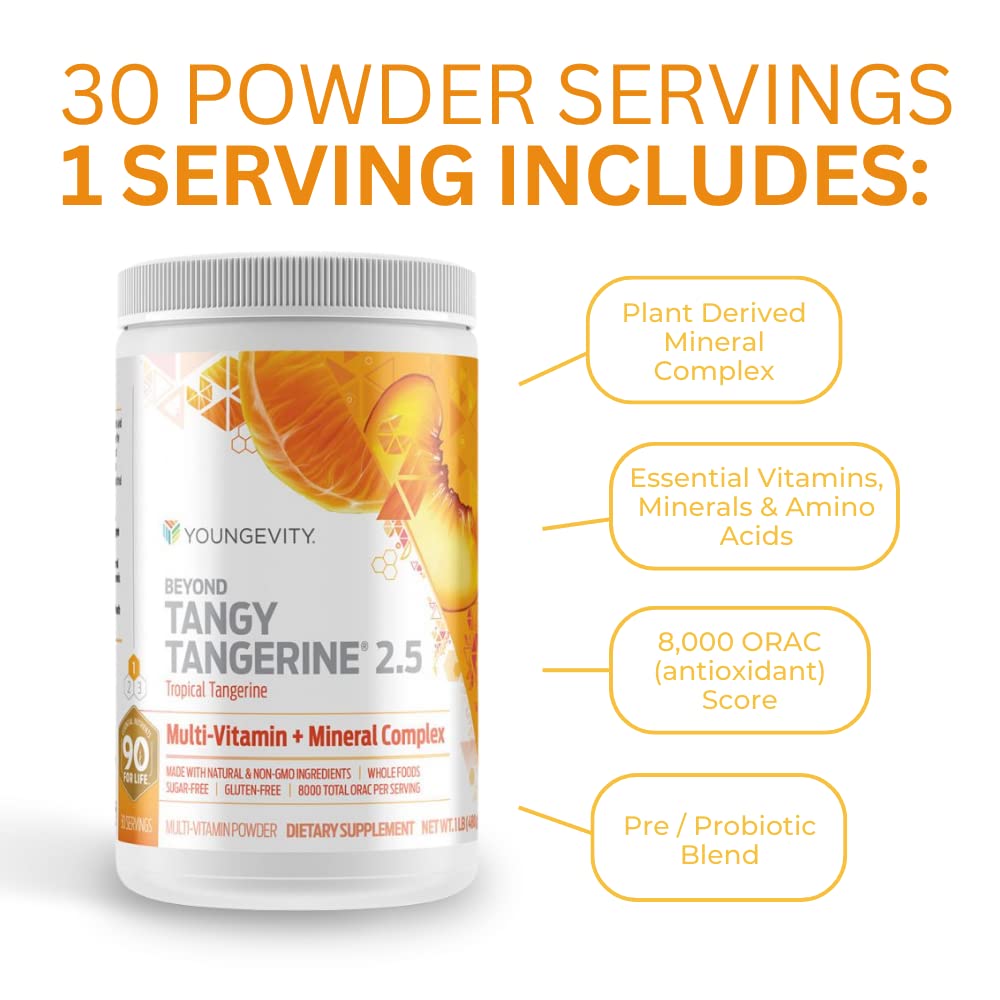 Youngevity Beyond Tangy Tangerine 2.5 Tropical Tangerine Ultimate Multi-Vitamin & Mineral Complex - Natural Whole Food Supplement with 8,000 ORAC | Immune Support, Energy Boost, Daily Wellness for Active Lifestyles