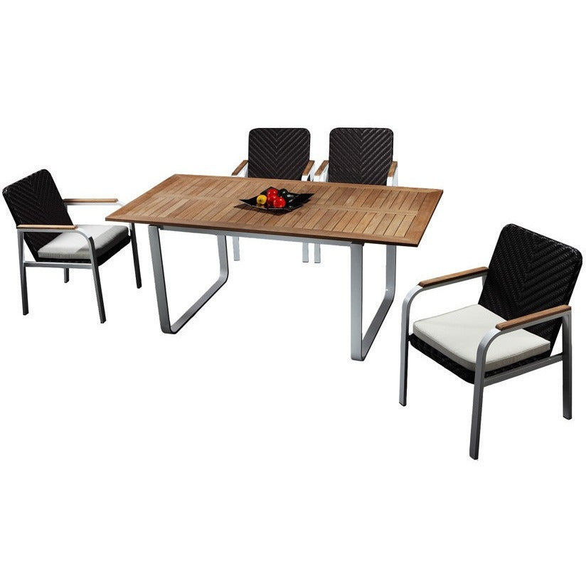 5-Piece Rola Teak Outdoor Dining Table Set - Solid Oak & White Aluminum - Perfect for Patio, Garden, and Backyard Entertaining