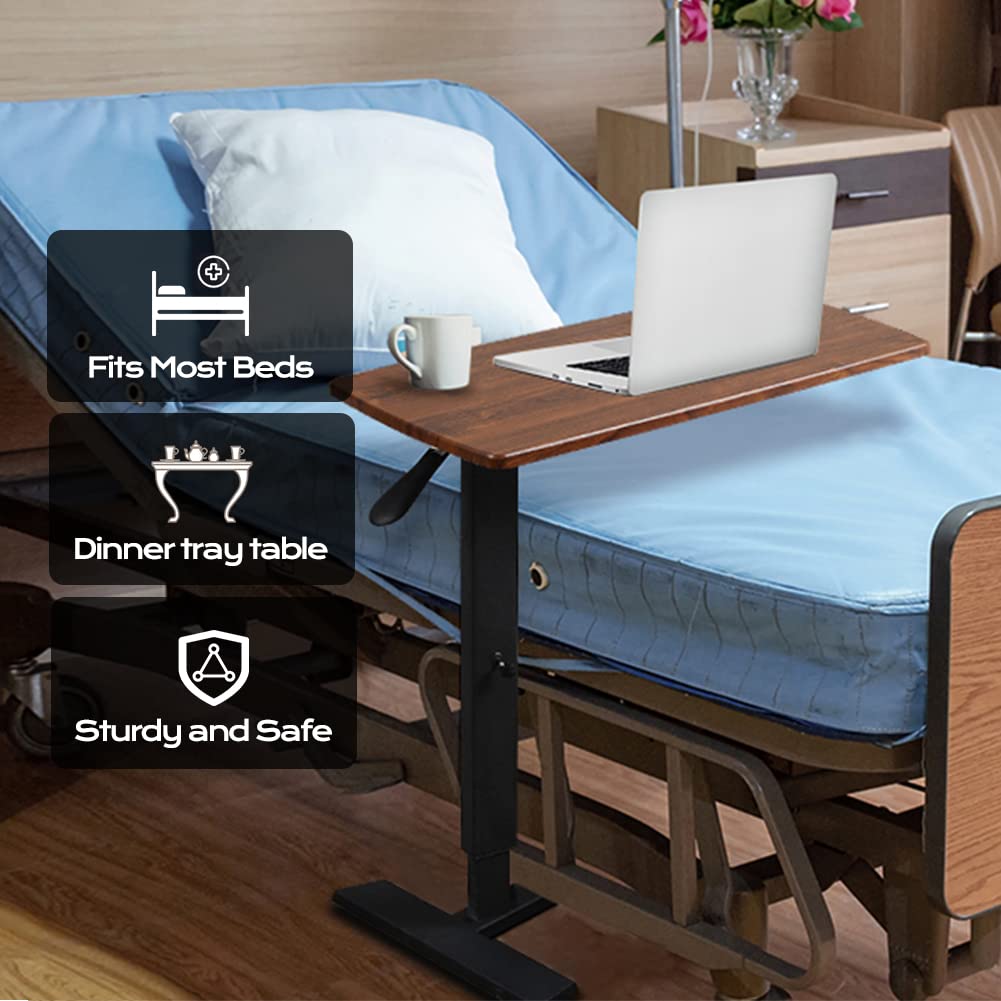 Adjustable Overbed Table with Wheels - Pneumatic Height Stand Desk with USB Ports & Laptop Slot - Mobile Standing Desk Cart for Home Office & Hospital Use (32x16 Inches, Wanult) - Perfect for Working, Studying, or Eating in Bed