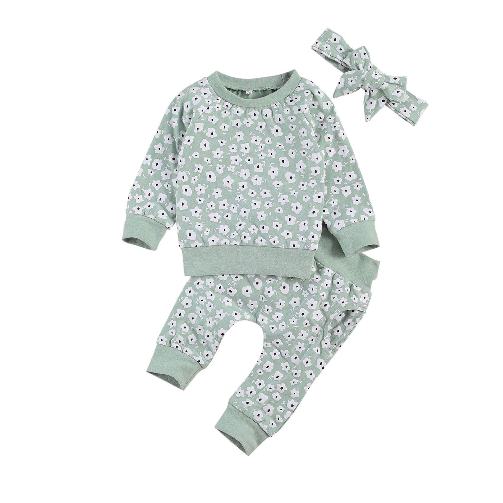 3PCS Newborn Baby Girl Clothes Set - Daisy Print Long Sleeve Top with Pockets, Pants & Headband - Soft Cotton Outfit for Infant Girls (0-24 Months) - Perfect for Fall Winter Season, Photo Shoots, Family Gatherings & Daily Wear