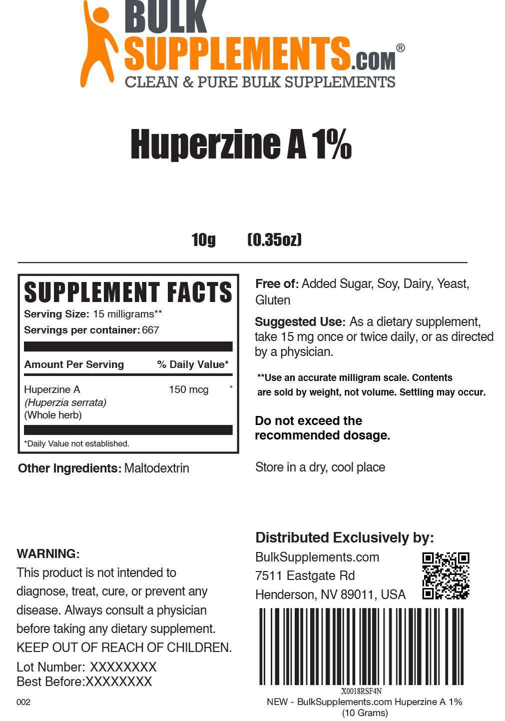 Premium Huperzine A 1% Powder - Natural Nootropic Supplement for Memory & Focus - Brain Health Support for Students, Professionals & Seniors - Vegan & Lab-Tested