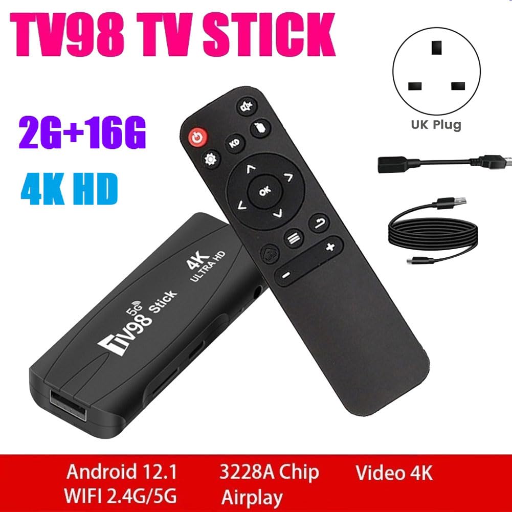 Louttary TV98 Smart TV Box 2GB RAM + 16GB ROM Android 12.1, Dual-Band WiFi (2.4G/5G), Easy Setup - UK Plug - Perfect for Streaming, Gaming & Home Entertainment