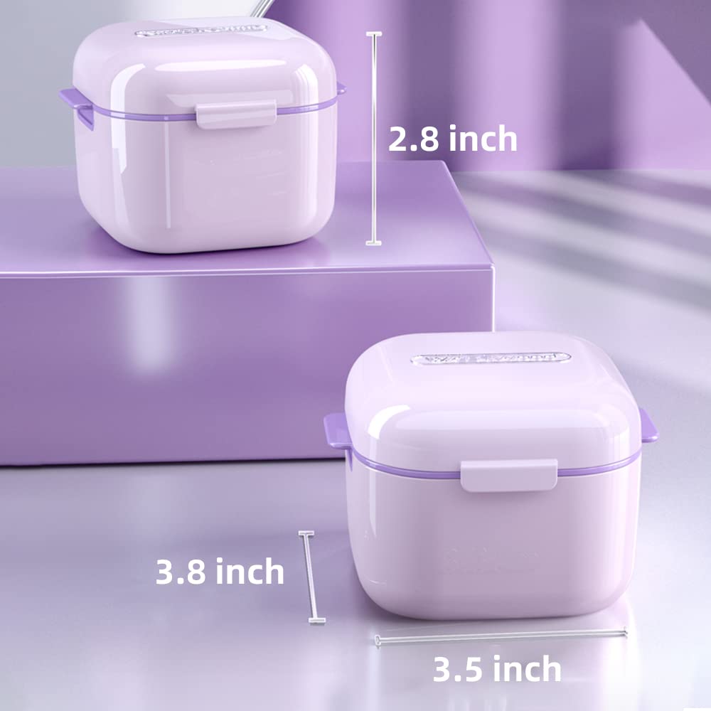 **Portable Denture Case with Strainer Basket - Denture Cup Bath for Braces, False Teeth Storage & Cleaning - Includes Chewable Tablets & Extractor (Purple) - Perfect for Travel & Daily Denture Care**
