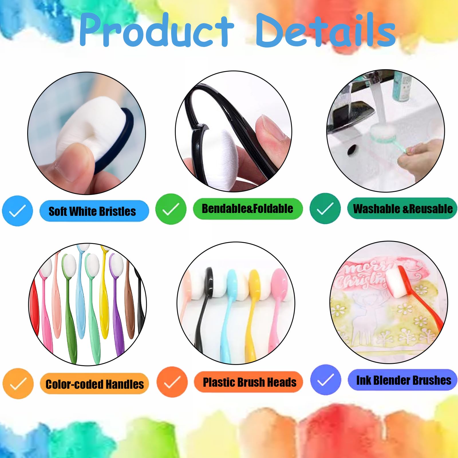 20 Pack Soft Bristle Ink Blending Brushes Set for Card Making - 10 Color-Coded Handles for Painting, Drawing, Stamping & Stenciling - Perfect for DIY Crafts, Scrapbooking & Mixed Media Art Projects