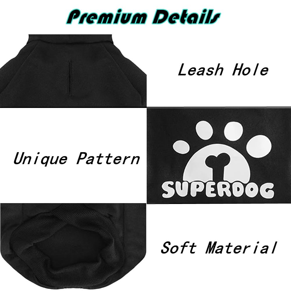Stylish Dog Hoodie with Leash Hole - Warm Pet Sweatshirt for Small & Medium Dogs & Cats | Cozy Winter Apparel for Outdoor Walks & Indoor Comfort (Black, X-Small)