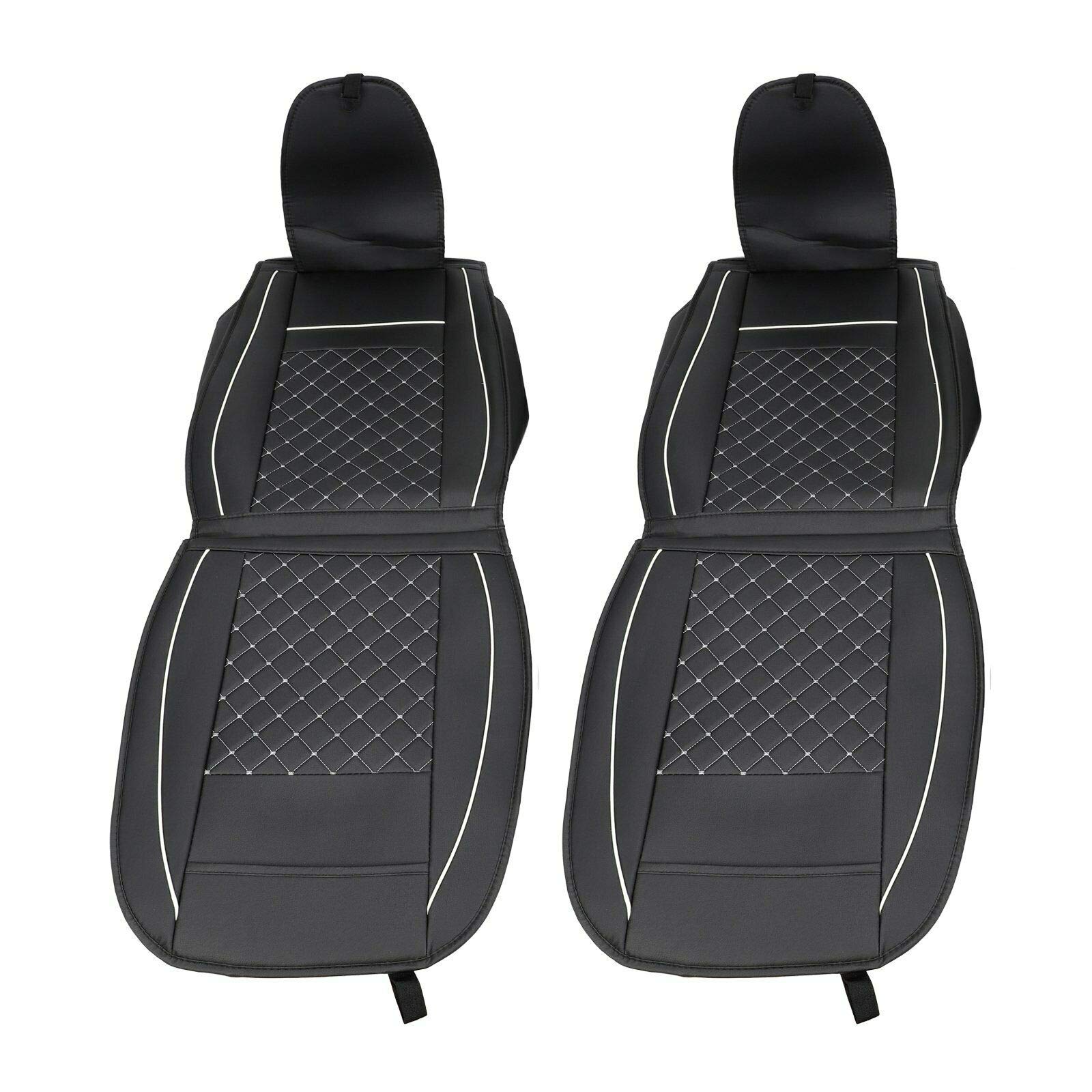 Premium Universal PU Leather Car Seat Cover Full Set - 5-Seat Front & Rear Cushions with Pillows for SUV, Truck, Van | All-Weather Protection & Comfort (Black/White Line) | Perfect for Daily Commute, Road Trips & Family Travel