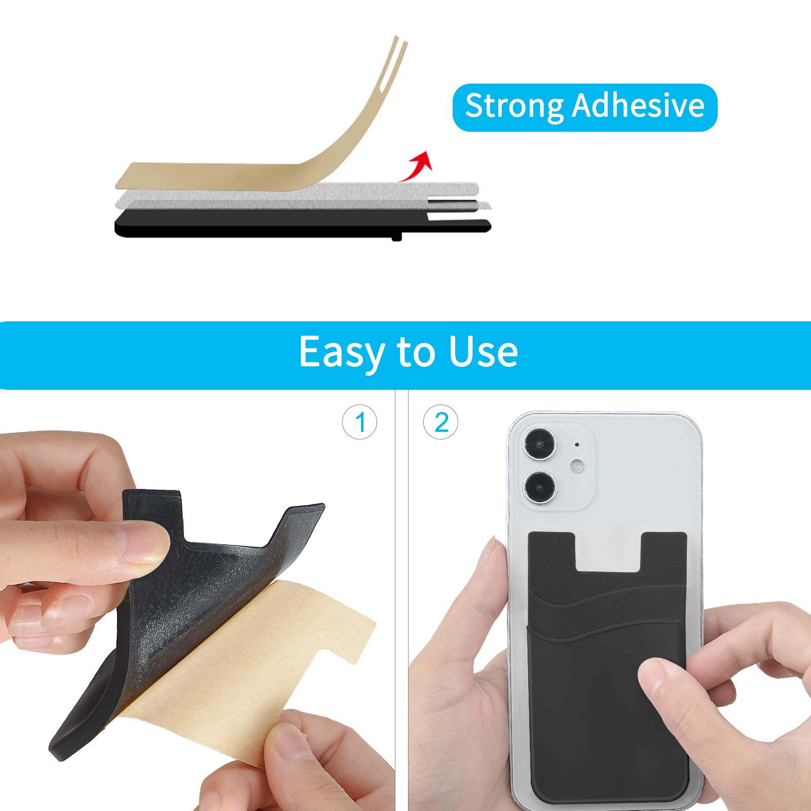 Stick On Phone Wallet - 2 Pocket Adhesive Card Holder for iPhone, Samsung & Most Smartphones | Secure Credit Card & ID Storage | 6 Pack | Perfect for Travel, Gym & Everyday Use