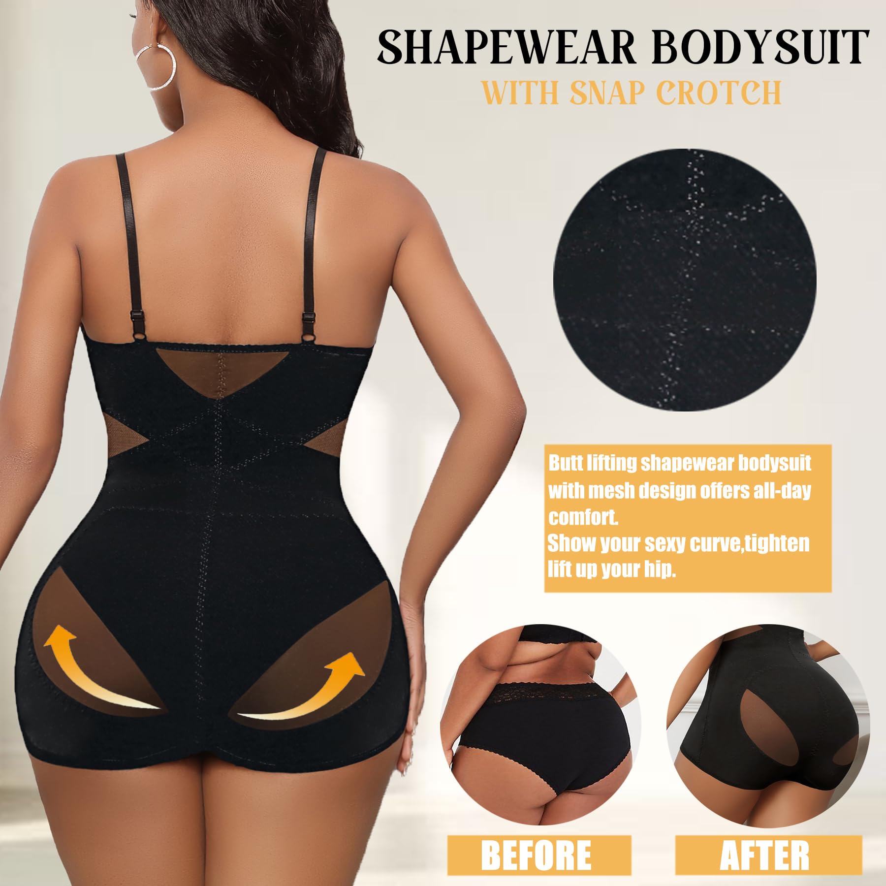 Avidlove Women's Tummy Control Shapewear Bodysuit - Plus Size Body Shaper with Snap Crotch for Smooth Silhouette | Perfect for Dresses, Workwear & Special Occasions