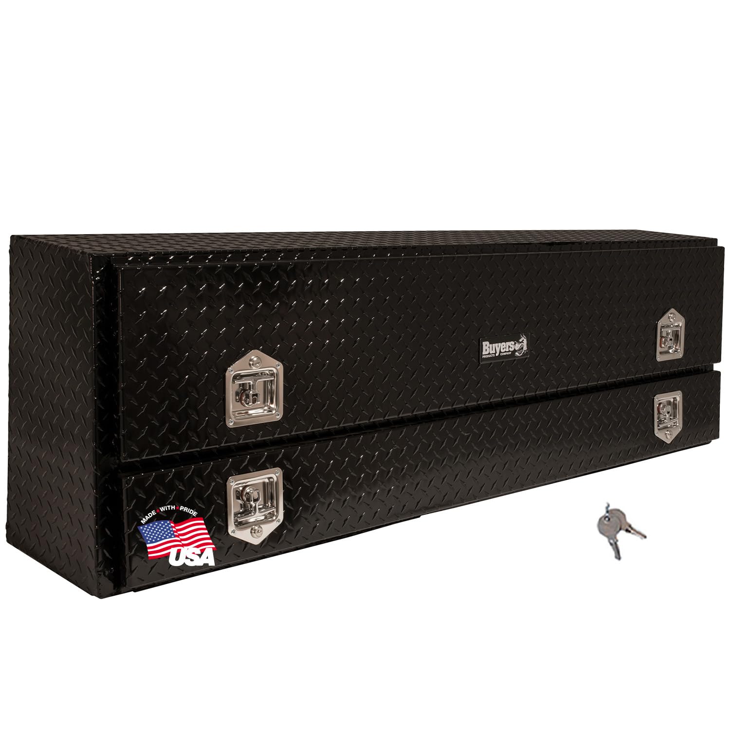 1725660 Black Aluminum Diamond Tread Truck Tool Box - 96x21x13.5 Inch Lockable Storage with T-Handle & Lower Compartment | Durable Contractor Tool Organization for Pickup Trucks & Work Vans