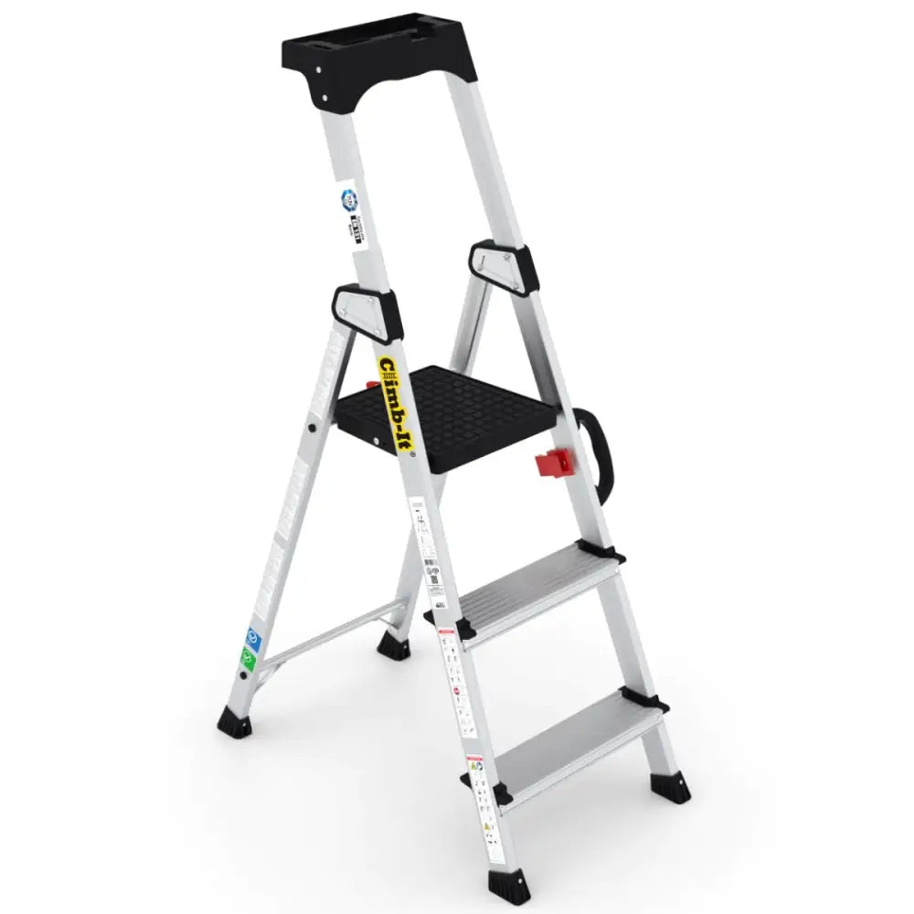 Climb It Professional Stepladder with Carry Handle - Lightweight Aluminum Ladder for Home & Office Use - Perfect for Painting, Shelving & DIY Projects