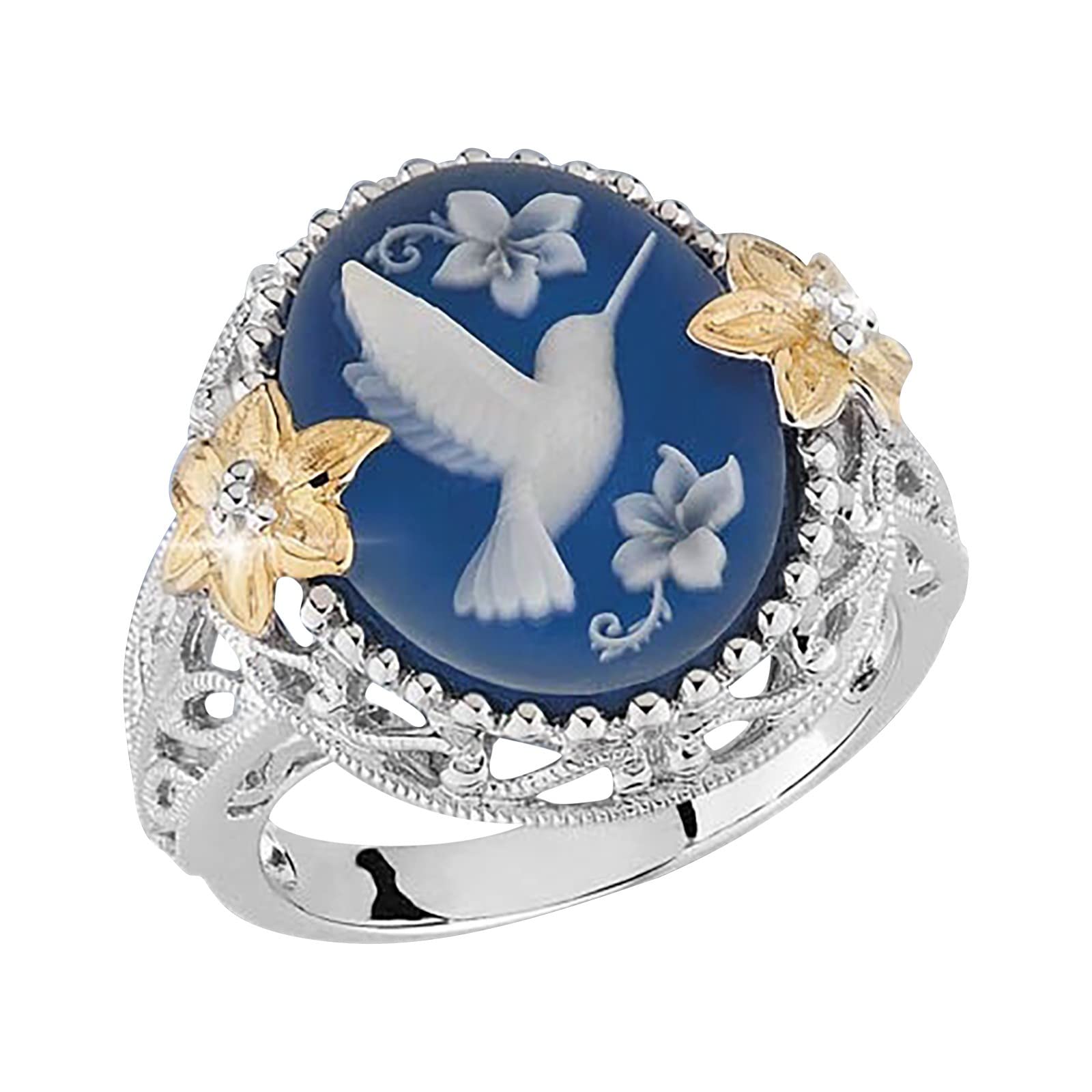 Vintage Hummingbird & Peacock Stacking Rings for Women - Wedding Band Gift