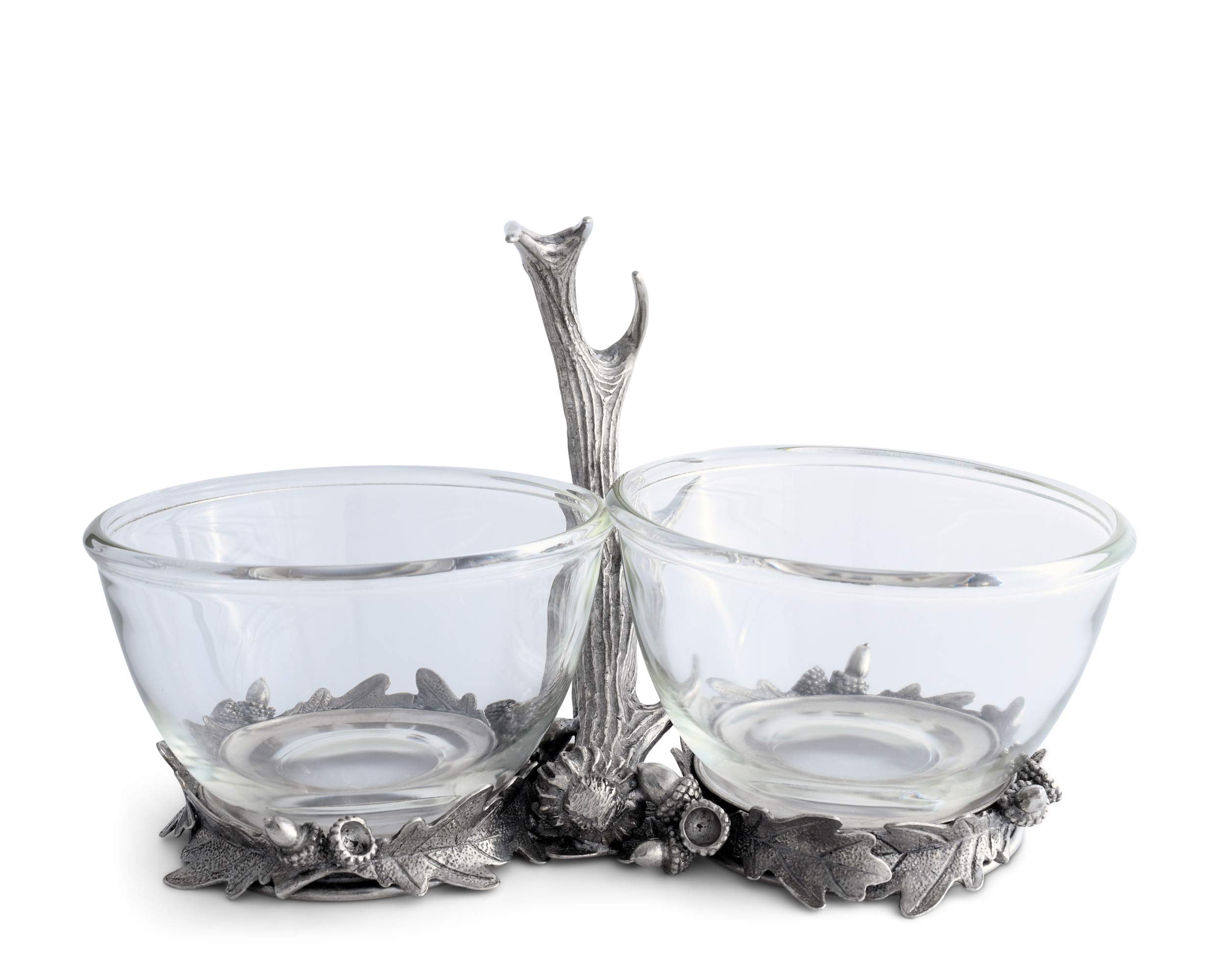 Vagabond House Double Removable Glass Bowl with Solid Pewter Antler Handle - 6