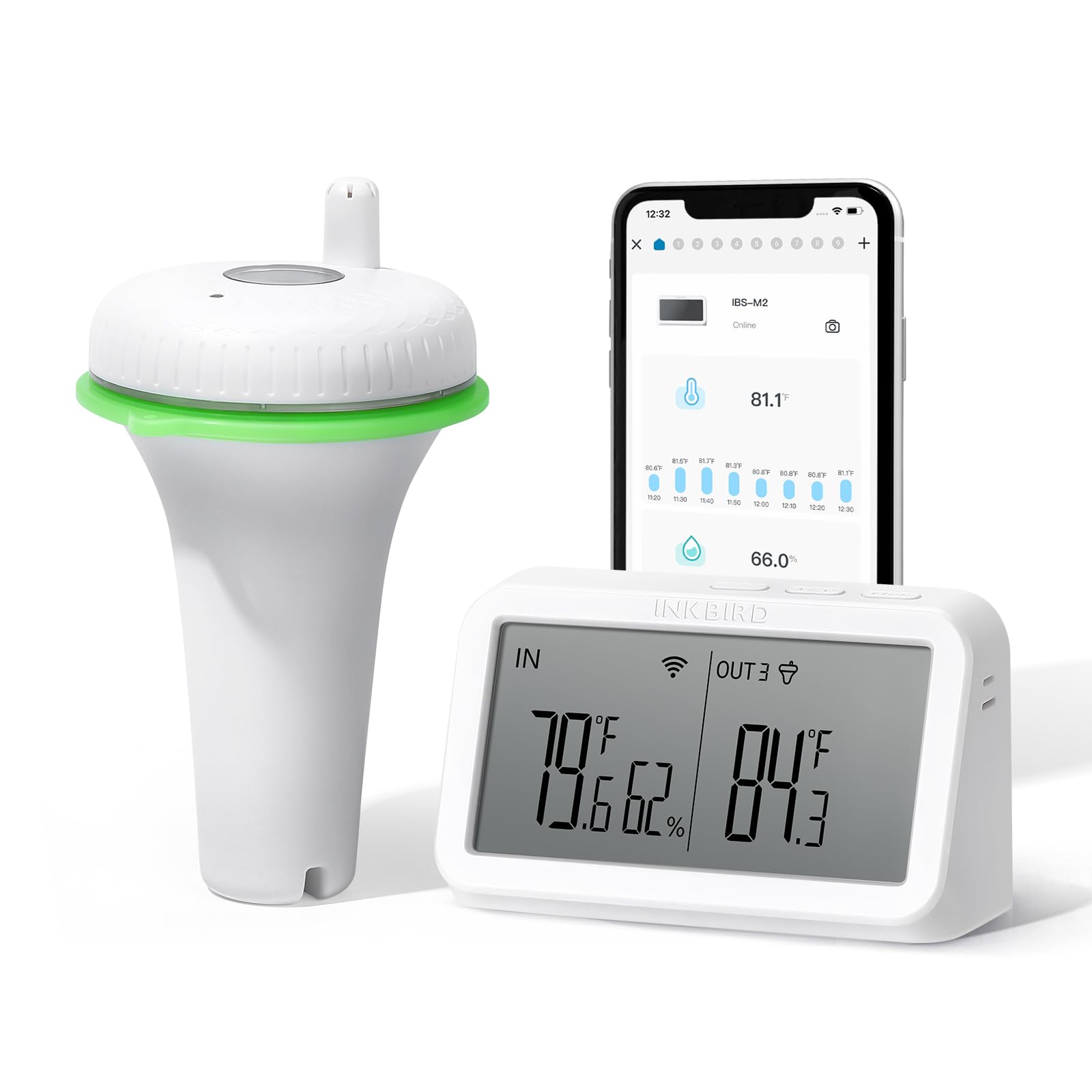 INKBIRD IBS-P02R WiFi Floating Pool Thermometer with IBS-M2 Gateway - Wireless Digital Swimming Pool Temperature Monitor for Easy Reading | Perfect for Backyard Pools, Hot Tubs & Aquariums