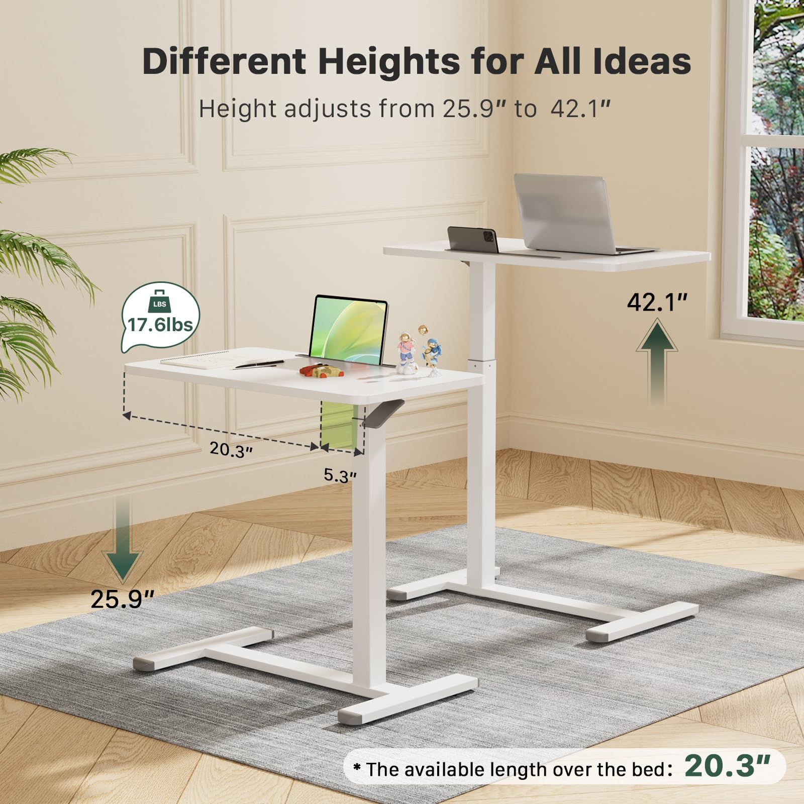 Adjustable Mobile Standing Desk with Wheels - 27.5