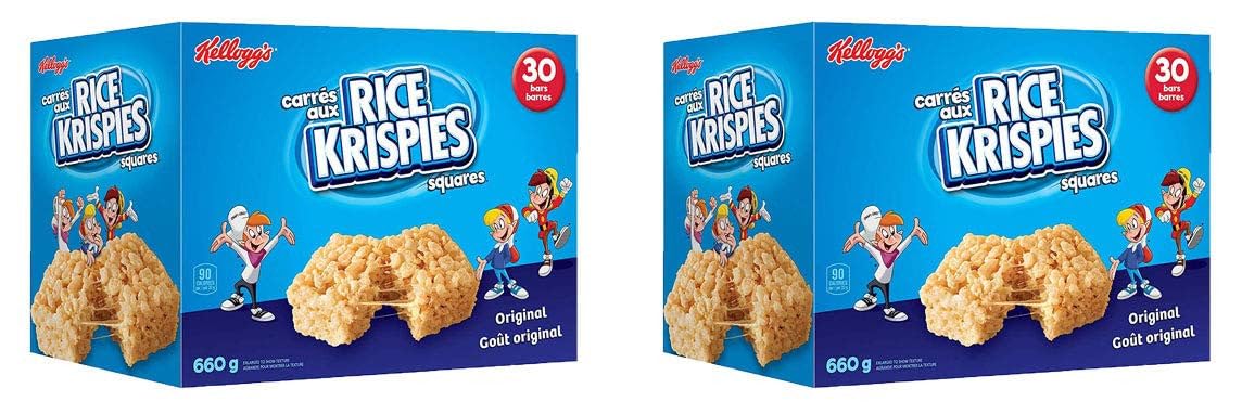 Kellogg's Rice Krispies Square Bars 660g/23.3 oz - Jumbo Pack Original Flavor (30 Count, 2 Pack) | Imported from Canada | Perfect for School Lunches, Snacks & On-the-Go Breakfast