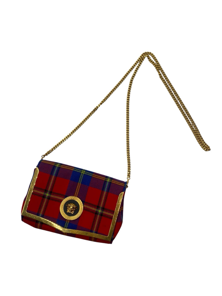 Versace Tartan Plaid Medusa Clutch on Chain Bag - Luxury Designer Crossbody Purse for Women, Perfect for Parties, Evening Events & Date Nights