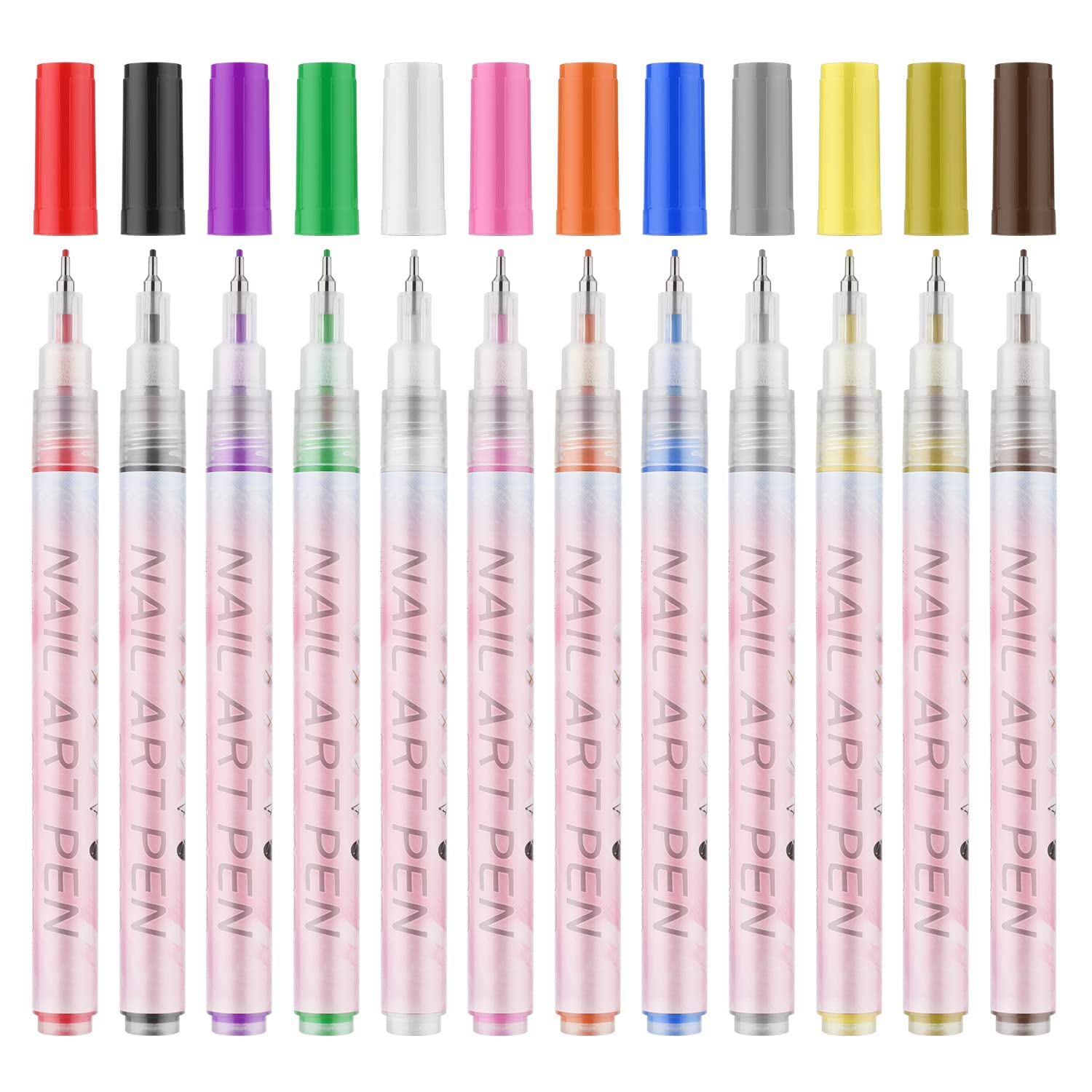 Levin 12pcs 3D Nail Art Pens Set - 0.7mm Fine Tip Nail Gel Polish Drawing Pens for Professional Manicure & DIY Nail Design (12 Vibrant Colors) - Perfect for Salon, Home Use & Creative Nail Art Projects