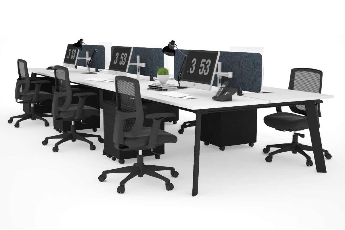 6-Person Office Workstation with Black Frame - 1800L x 700W Dimensions - Ideal for Collaborative Workspaces, Call Centers & Open Office Layouts