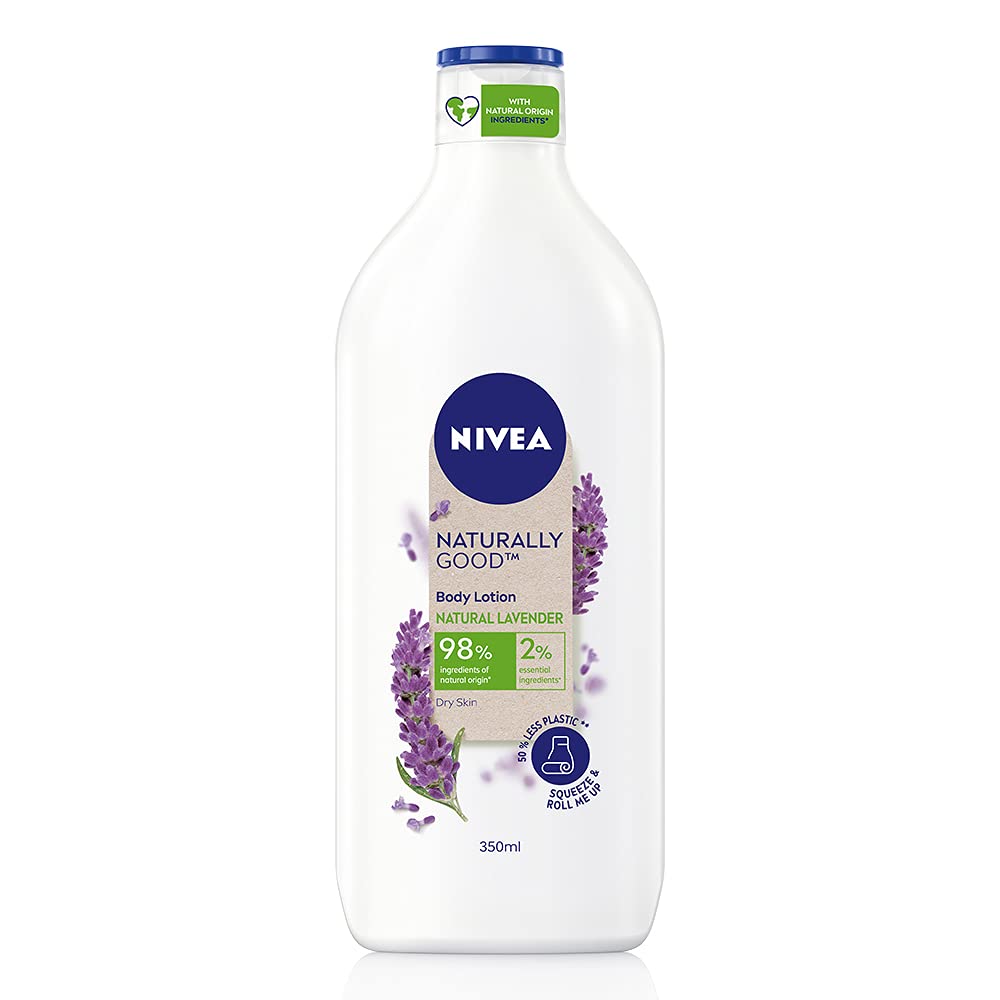 Nivea Naturally Good Natural Lavender Body Lotion for Dry Skin - 98% Natural Origin Ingredients, Paraben Free, 350ml - Hydrating Moisturizer for Daily Skincare Routine & Relaxing Nighttime Use