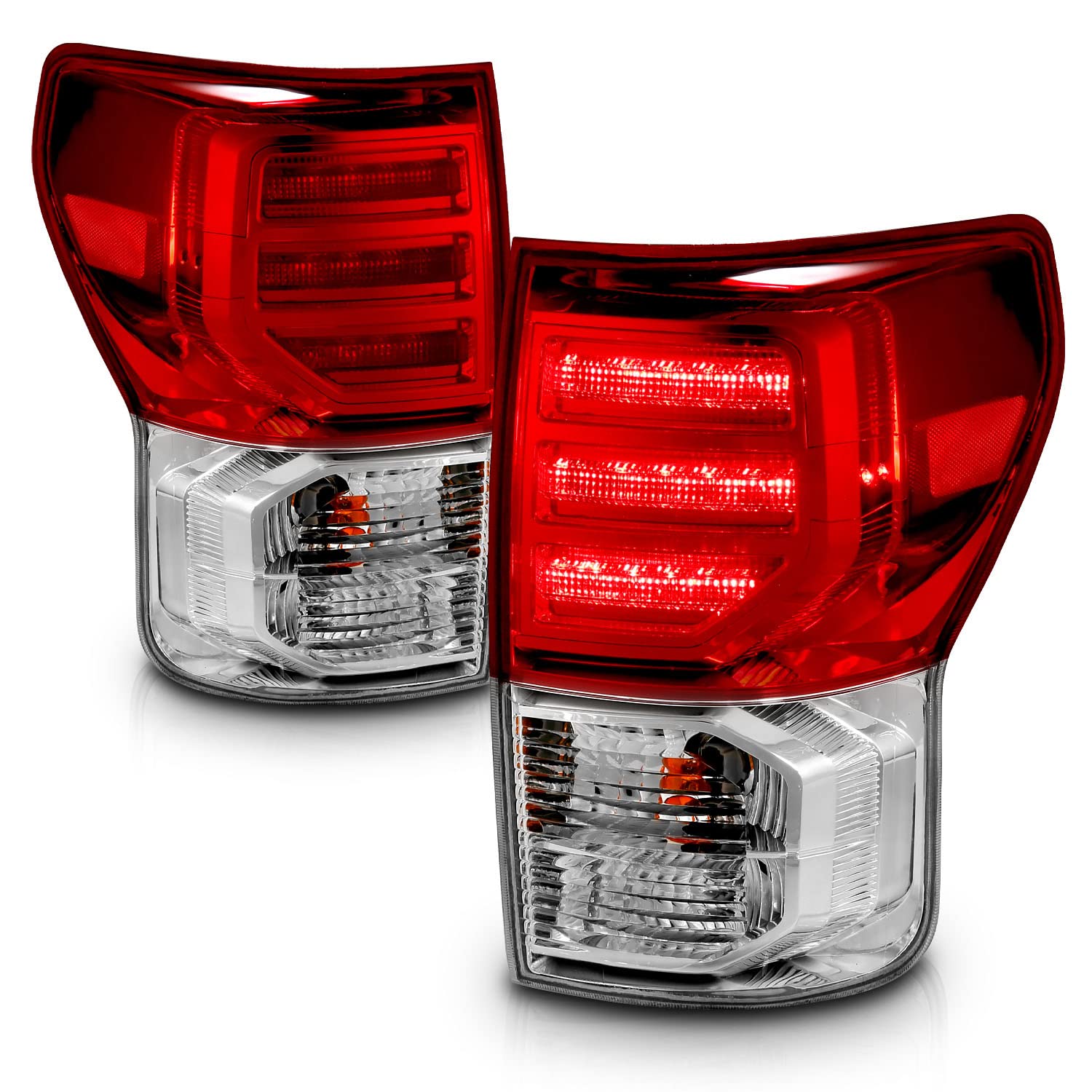 2007-2013 Toyota Tundra LED Tail Lights - AmeriLite Crystal Red Replacement Set (Pair) for Enhanced Visibility & Style - Perfect for Night Driving & Custom Truck Upgrades