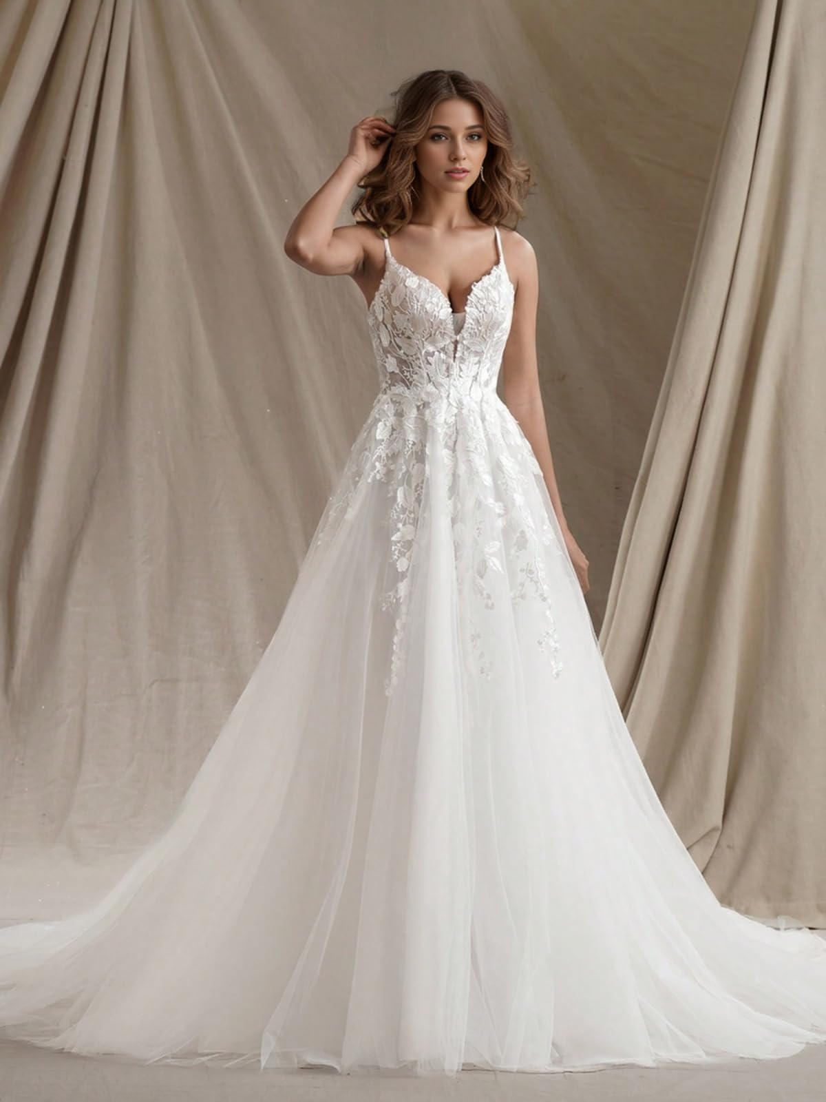 Elegant Spaghetti Straps Satin Wedding Dress for Bride - Cowl Neck A-Line Bridal Gown with Thigh High Slit | Perfect for Beach Weddings, Vow Renewals & Romantic Photoshoots