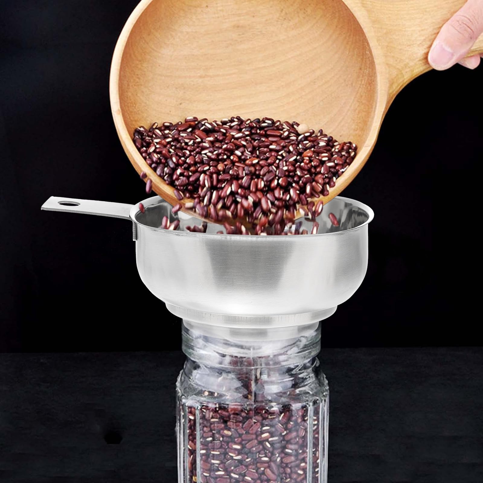 Jojofuny Stainless Steel Wide Mouth Canning Funnel with Handle - Heavy Duty Metal Kitchen Funnel for Jams, Liquids & Ingredients | Perfect for Home Canning, Preserving & Cooking