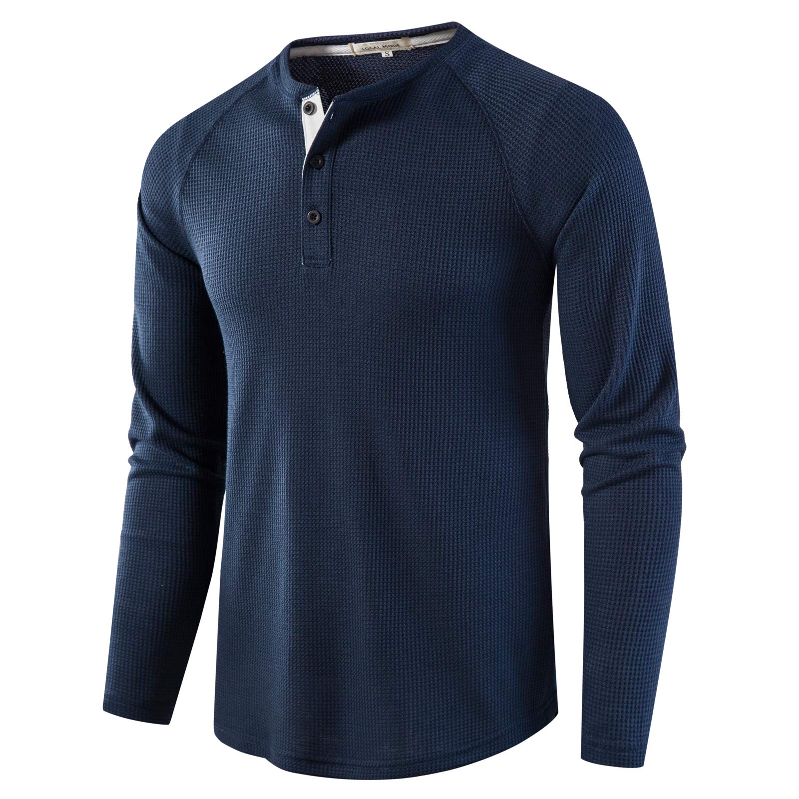 LOCALMODE Men's Casual Waffle Henley Long Sleeve T-Shirt | Comfortable Crew Neck Shirt for Everyday Wear | Perfect for Work, Weekend & Outdoor Activities