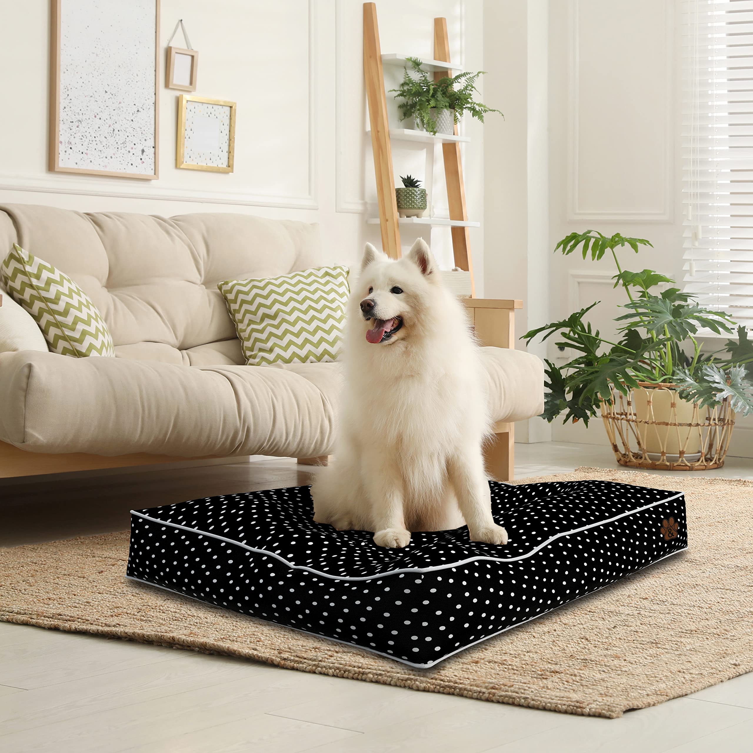 Premium Orthopedic Dog Bed for Large, Medium & Small Dogs - Soft Plush Pet Mattress with Removable Washable Cover, Waterproof & Non-Slip Bottom - Perfect for Crates, Floors & Home Use (Grey Paw Print, Small Size)