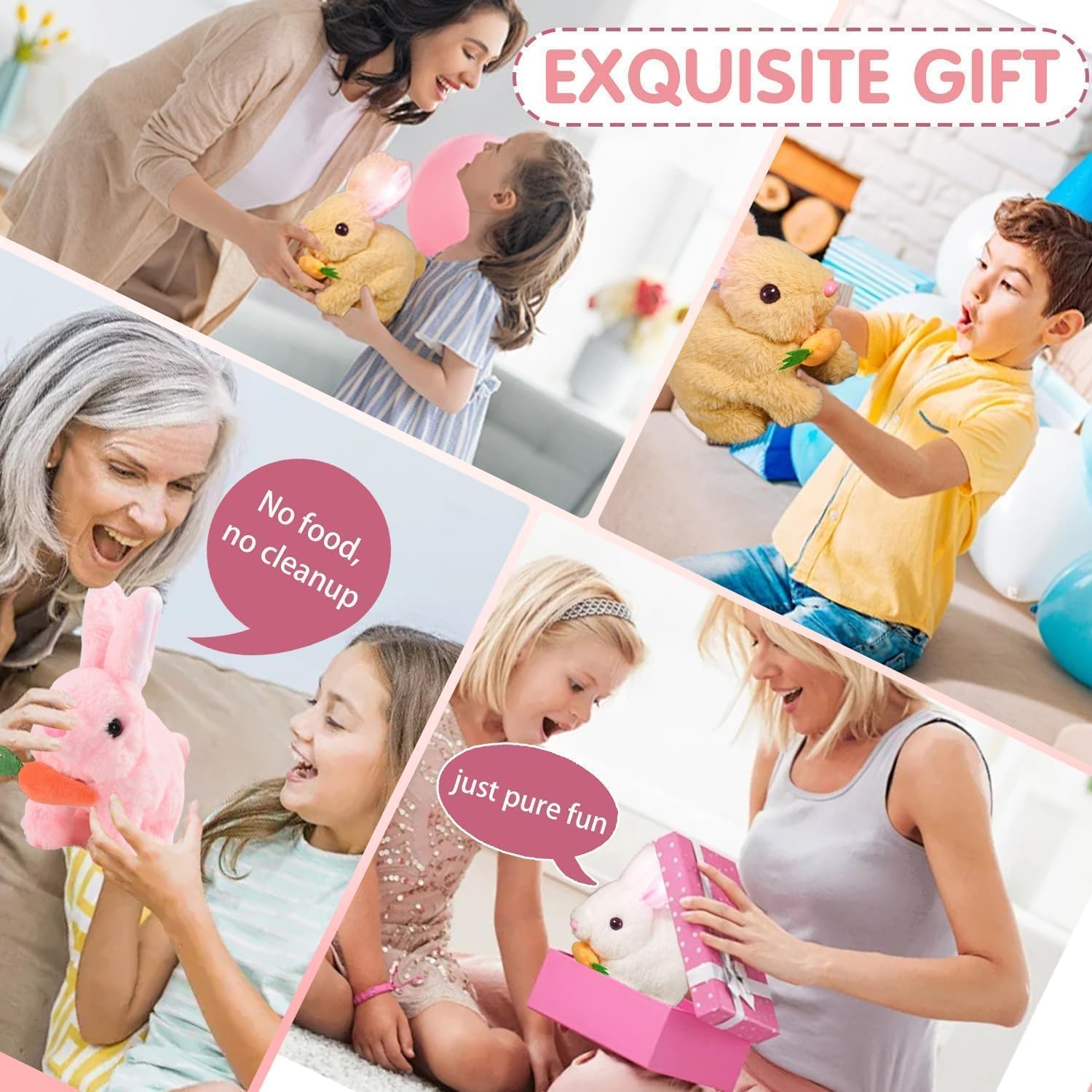 Interactive Electronic Bunny Toys - Walking & Talking Plush Stuffed Rabbits (3 Pack) - Easter Gifts, Educational Toys for Kids, Perfect for Playtime, Learning & Easter Celebrations