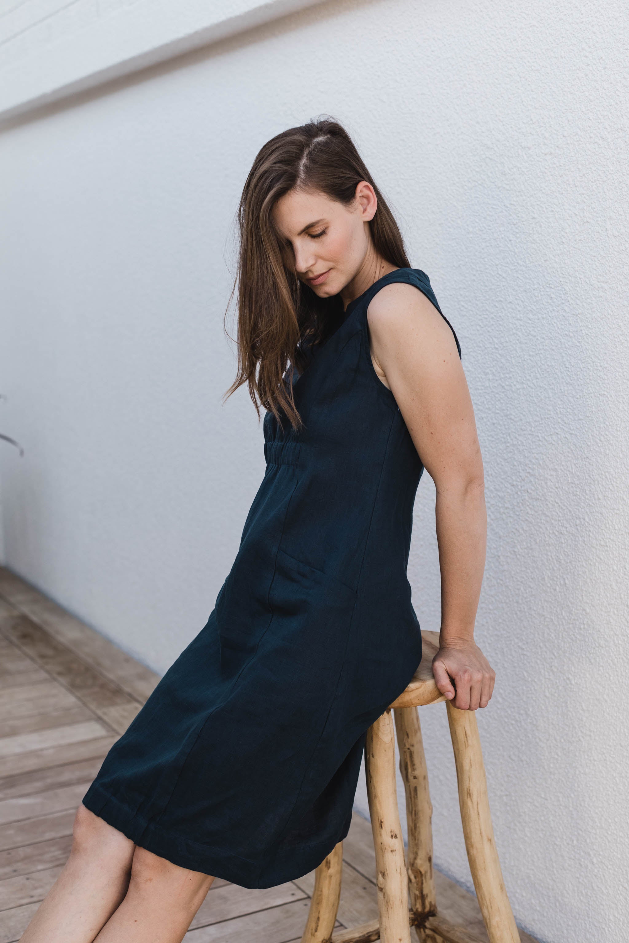 Linen Dress for Women - Navy Blue Lulu Style - Comfortable & Breathable Summer Dress for Beach, Vacation & Casual Wear