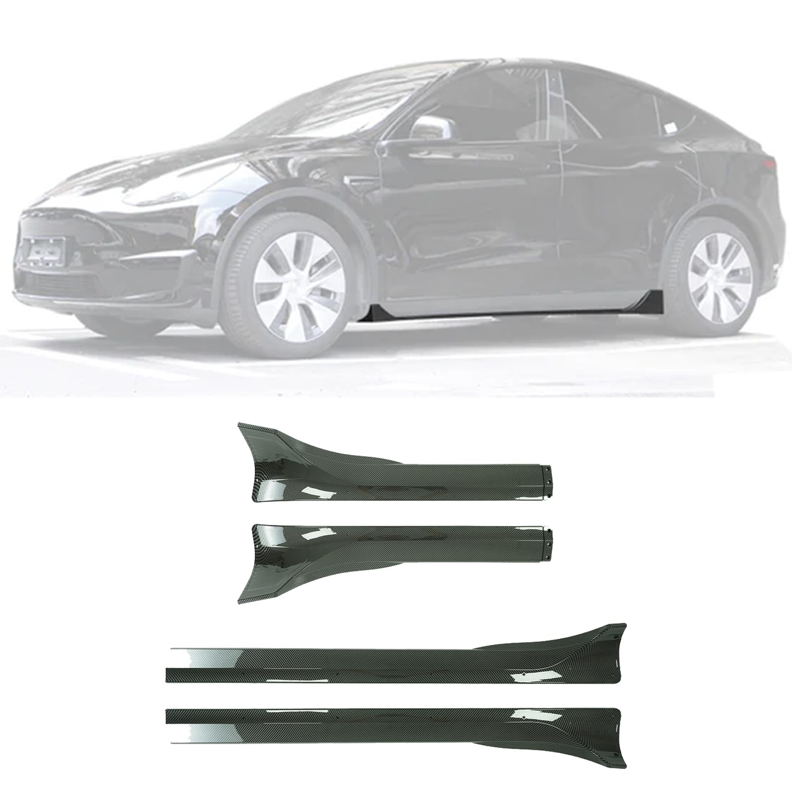 Tesla Model Y Side Skirt 2020-2024 - 4PCS ABS Plastic Side Extension Splitter Rocker Panel (Carbon Fiber Painted) - Enhance Style & Protection for Your Tesla Model Y - Perfect for Car Enthusiasts & Street Racing