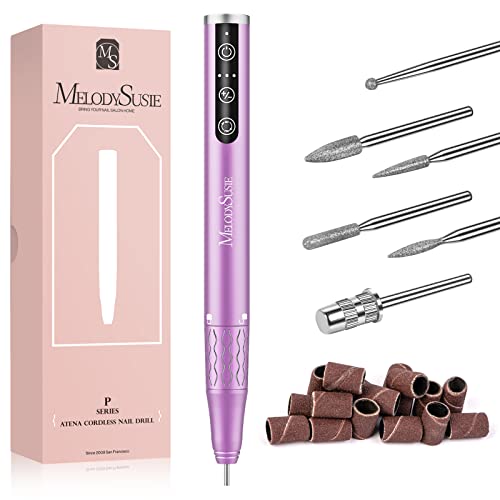 MelodySusie Professional Cordless Nail Drill Kit - Rechargeable Electric Efile for Acrylic & Gel Nails | Includes Bits & Sanding Bands | Perfect for Salon, Home Manicure & Pedicure | Portable Purple Nail Polish Machine