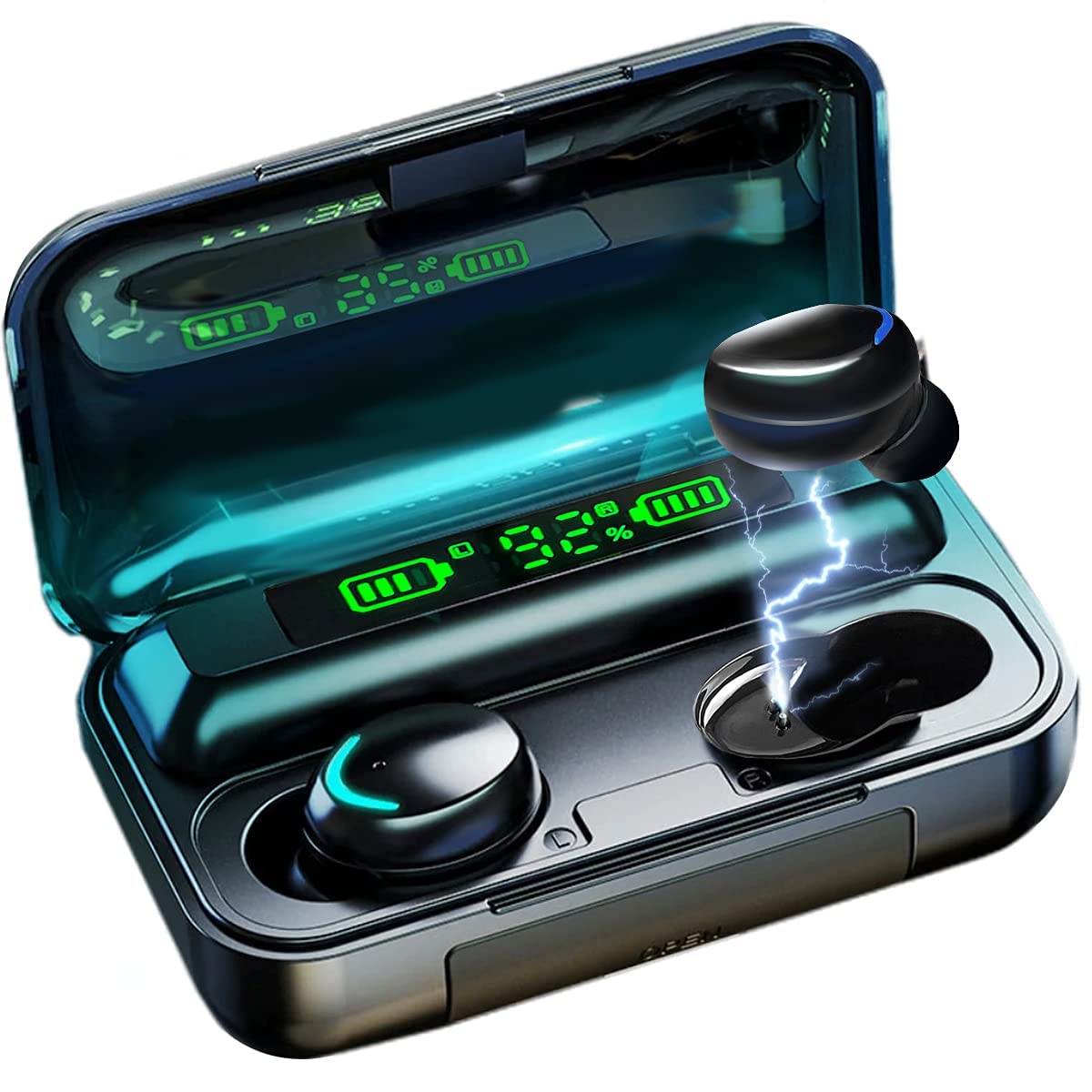 Acuvar Wireless 5.0 Bluetooth Earbuds with Microphone - IPX7 Waterproof, 100+ Hours Playtime, Powerful Bass & Noise Cancelling - Perfect for Gym, Running, Workouts & Travel (Black)